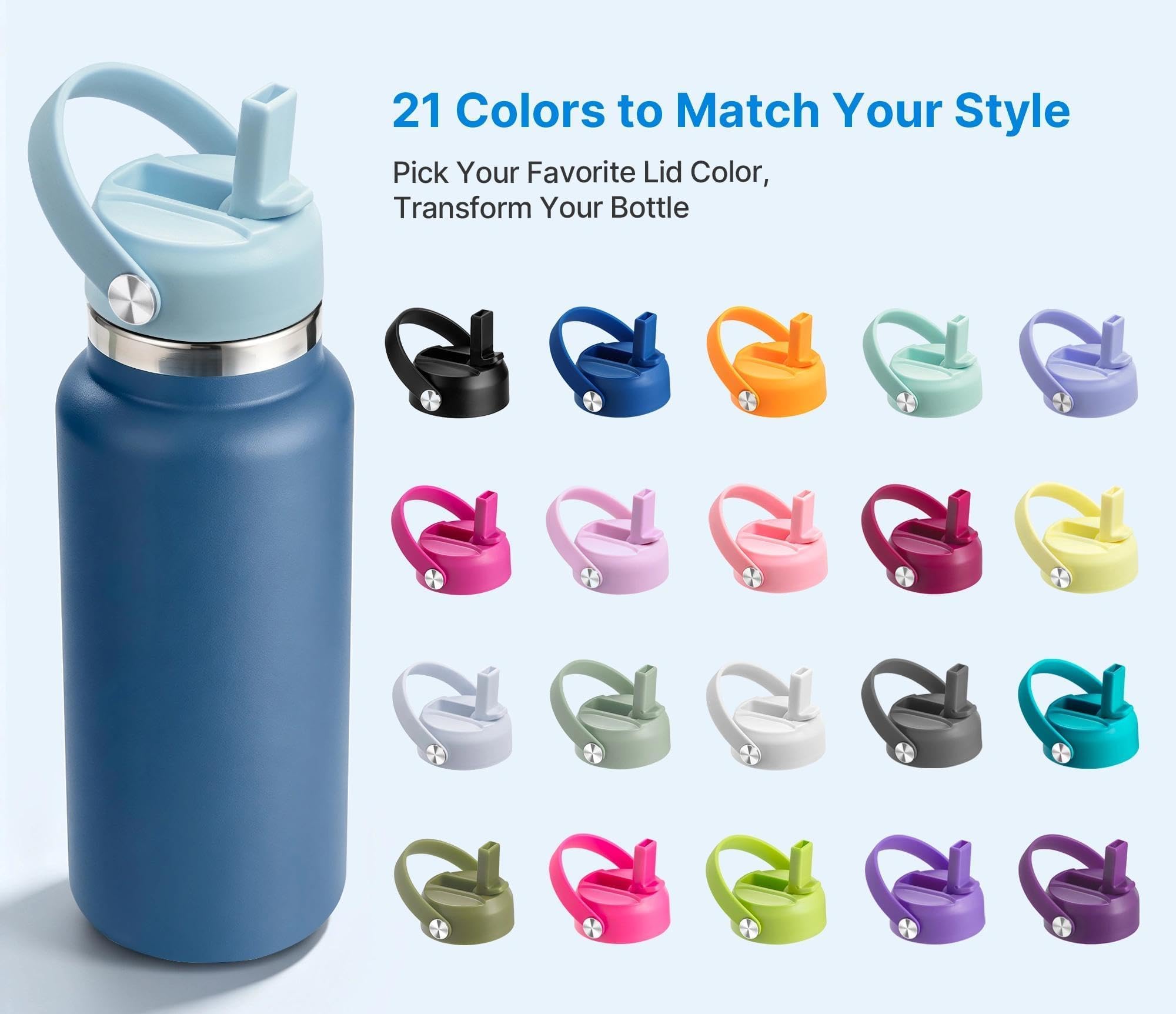 Straw Lid for Hydroflask 12 16 18 20 32 40 64oz Wide Mouth Water Bottles, Light Blue - Image 2