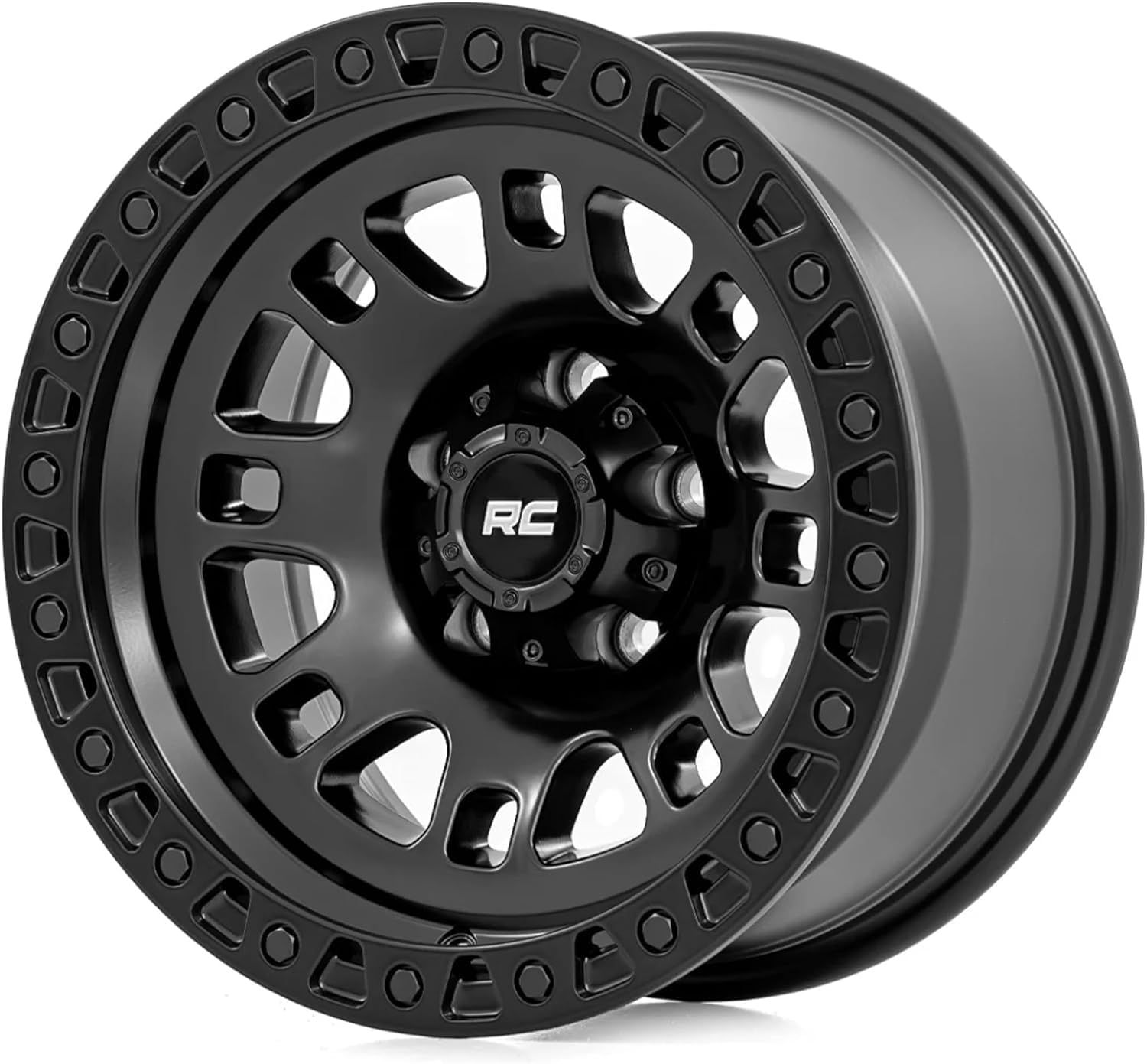 Rough Country 82 Series One-Piece Aluminum Wheel - 15x8, 5x4.5" Bolt Pattern, 19mm Offset, Gloss Black with Rugged 8-Spoke Design