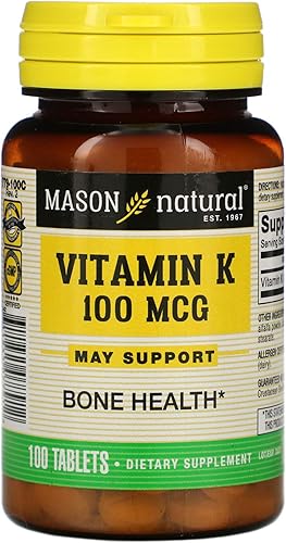 Mason Vitaminas Vitamina K 100 mcg Tabletas, botellas de 100 unidades