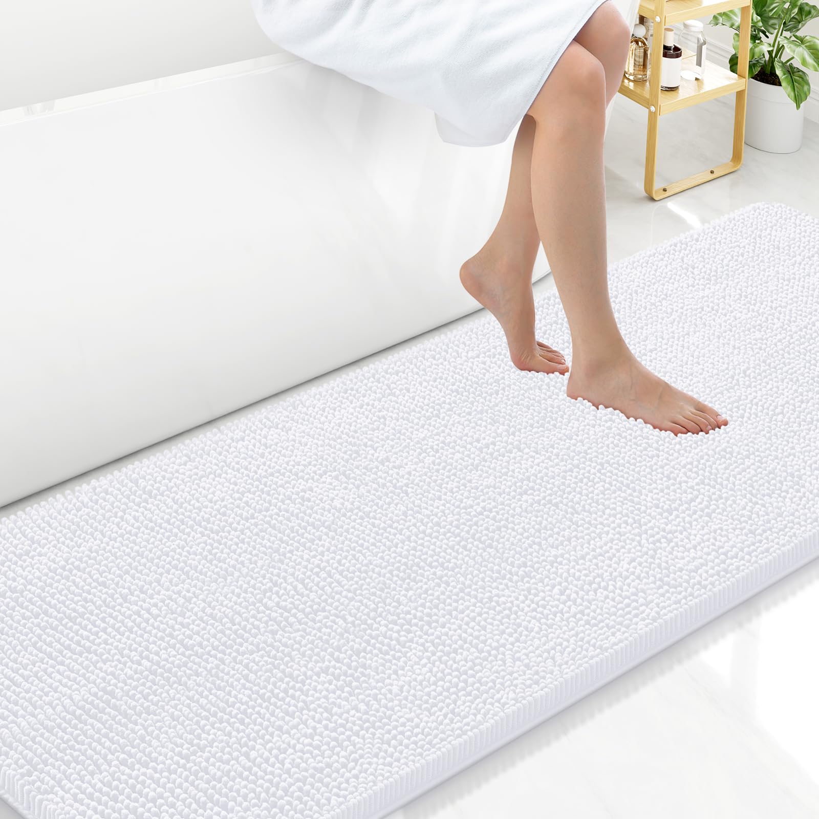 Photo 1 of Arotive Bathroom Rugs 70x24, Extra Soft Absorbent Shaggy Chenille Bath Rugs, Machine Washable Rubber Backing Non-Slip Bath Mats for Bathroom Floor Tub and Shower, Home Decor Accessories, White