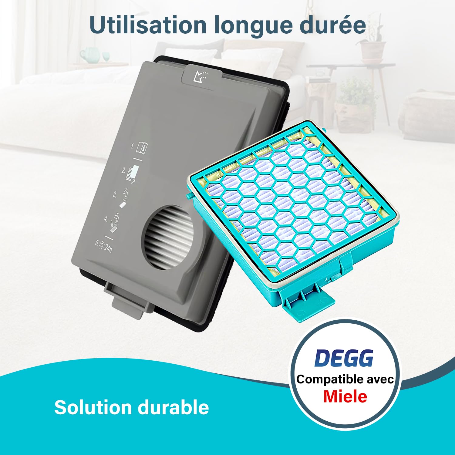 DEGG Kit de filtres - Compatible avec aspirateurs Miele Boost CX1 - Remplace SF-HY 60 & CX-FSF - Filtre HEPA et Anti-Poussière Fine - Ajustement parfait - Accessoires pour aspirateur