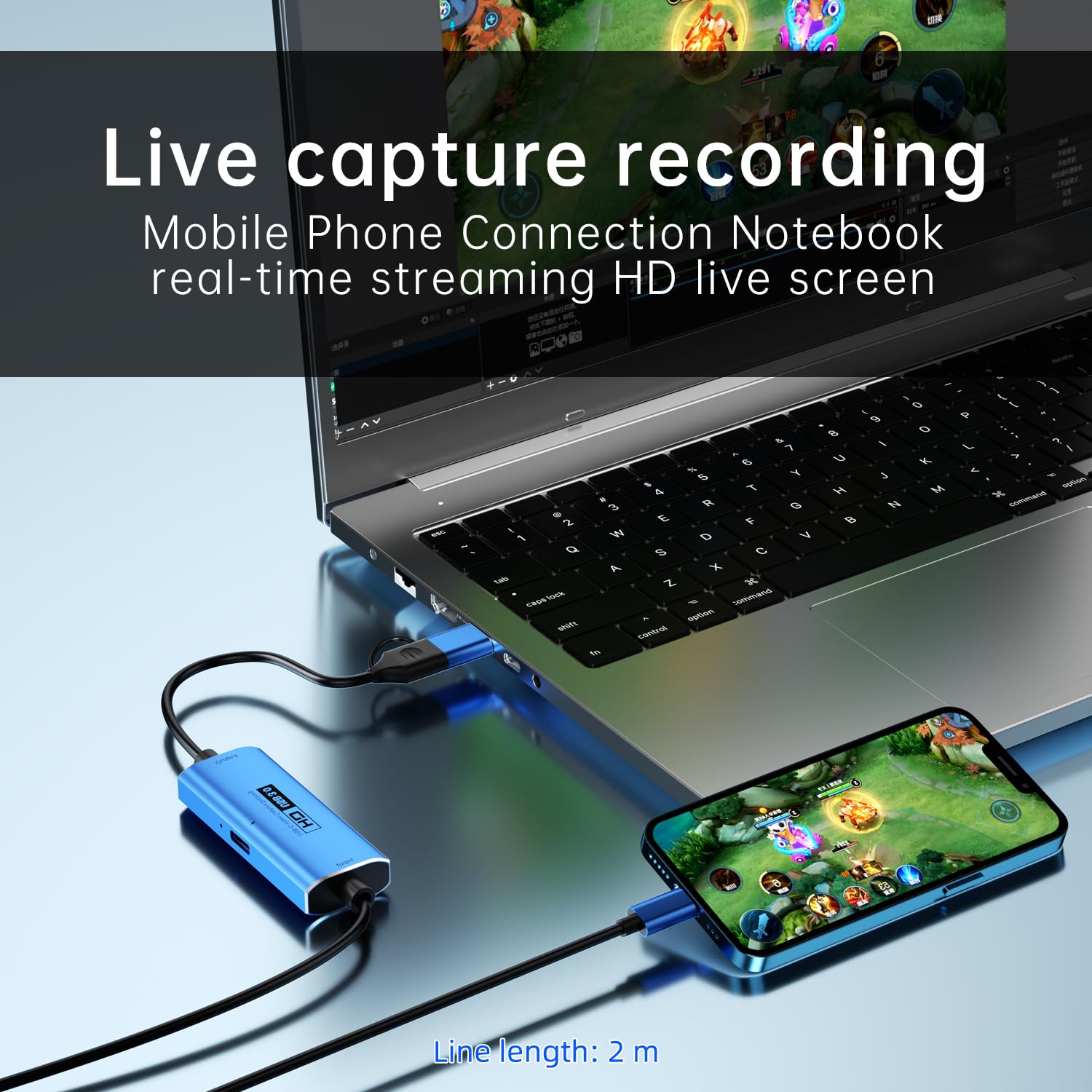 YCE 2 Meter USB3.0 captura de vídeo de captura 4K HMDI a USB3.0 A/Tipo C Adaptador con 100W PD Video Game Capture para la edición de vídeo/juegos/streaming/enseñanza en línea