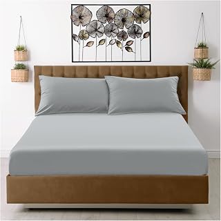 Mikrofaser-Spannbetttuch für Doppelbett, unifarben, graues Unterlaken