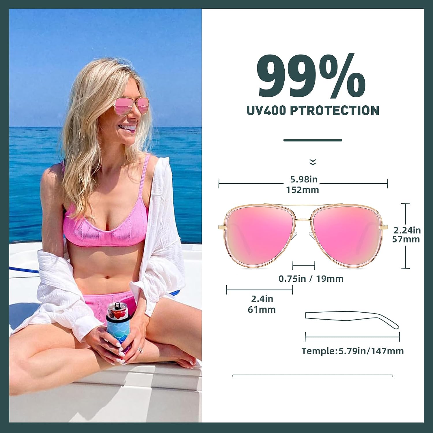 Polarized Aviator Sunglasses for Women Men Reinforced Metal Frame image 3