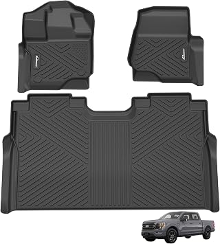 Floor Mats Compatible with Ford F-150 2015-2024 SuperCrew Cab/Ford F150 2022-2024 Lightning Not Fit Rear Seat with Under-Seat Fold Flat Storage, All Weather TPE Floor Liners, 1st & 2nd Row, Black