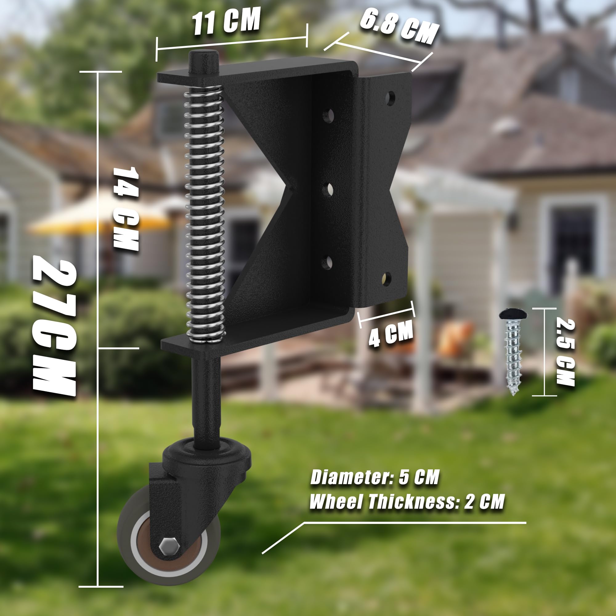 Lygoeeg 5 cm Torrad, schwerlastgeeignet, federbelastete Vollgummi-Rolle für Holz-/Landtor, Tragfähigkeit 40 kg, mit Schrauben und Schraubendreher, Schwarz, (1er-Pack/Rechts)