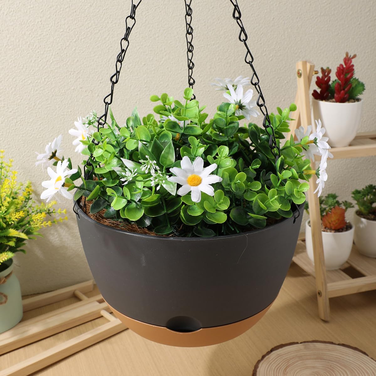 LABRIMP Hängeampel aus Pp und Eisen Großer Blumentopf Hängend Anthrazit für Balkon und Wohnzimmer Pflanzenhalter zur Wandmontage