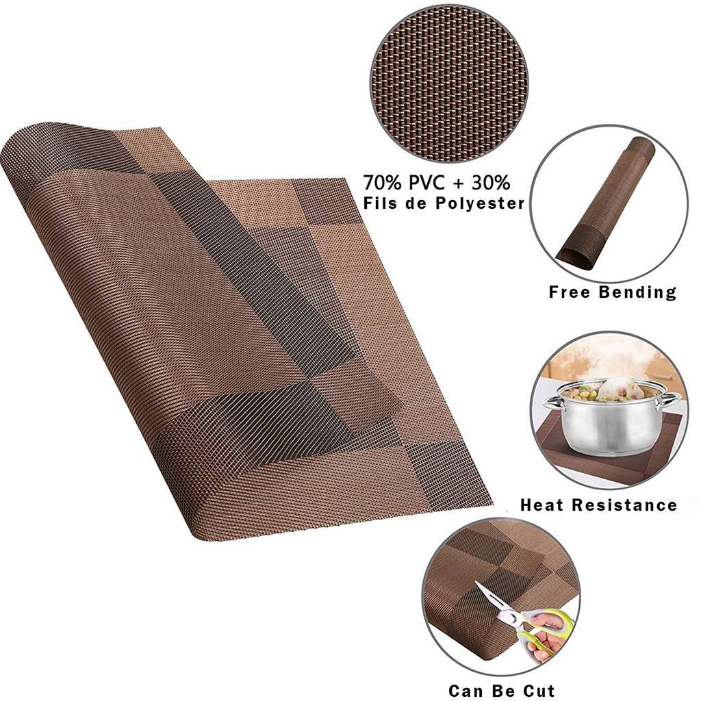 Manteles Individuales de PVC para el hogar, manteles Individuales de Mesa Antideslizantes Tejidos a Prueba de rasgaduras Lavables, decoración de Acción de Gracias, Mantel Impermeable, Juego de 6