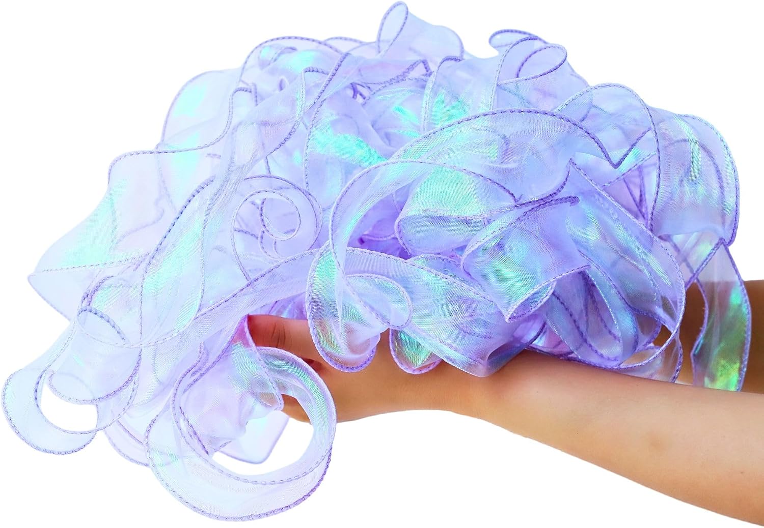 Holographic White Ribbon 1.5 inches x 40 Yards for Gift Wrap Birthday Decorations Christmas Decorations Wedding (White, 40 Yards)