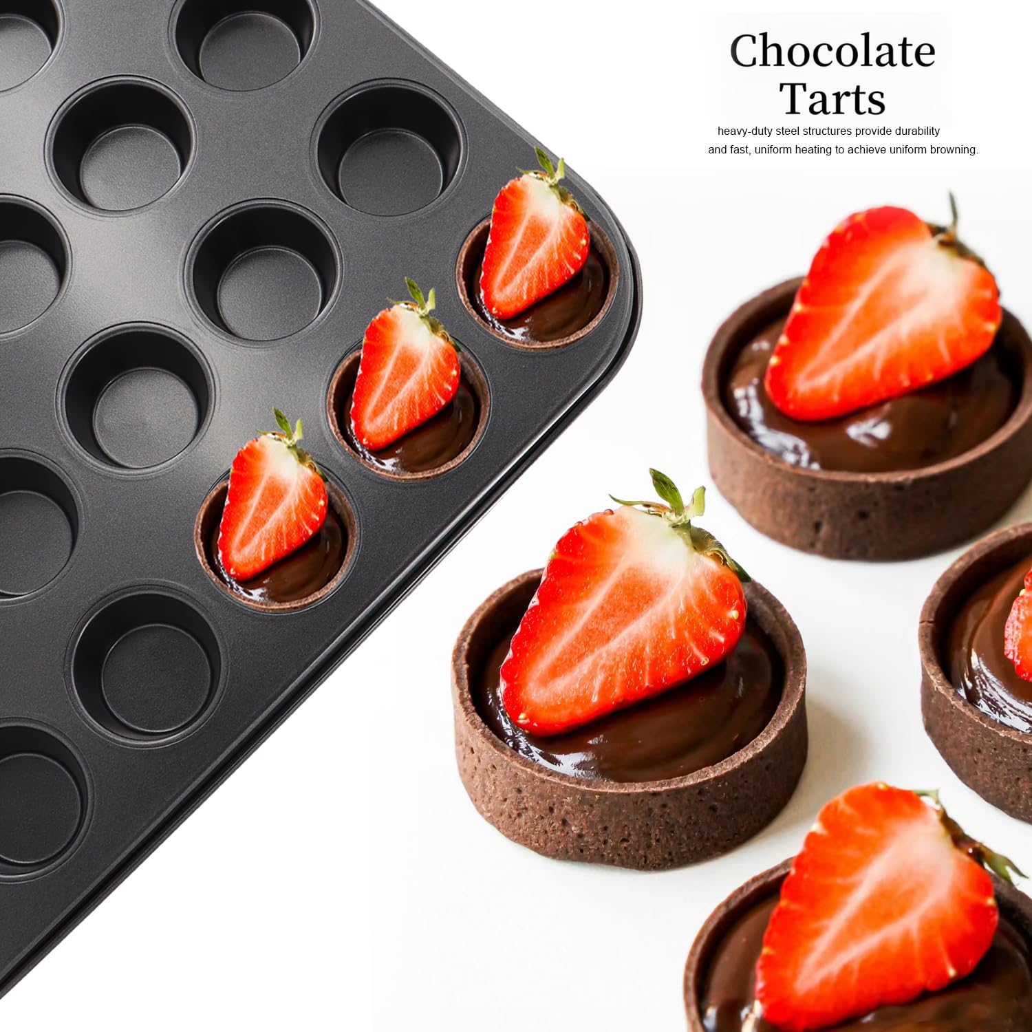 Lot de 2 moules à muffins ronds antiadhésifs pour la pâtisserie, Patisserie Accessoire, noir, acier (24 tasses, noir)