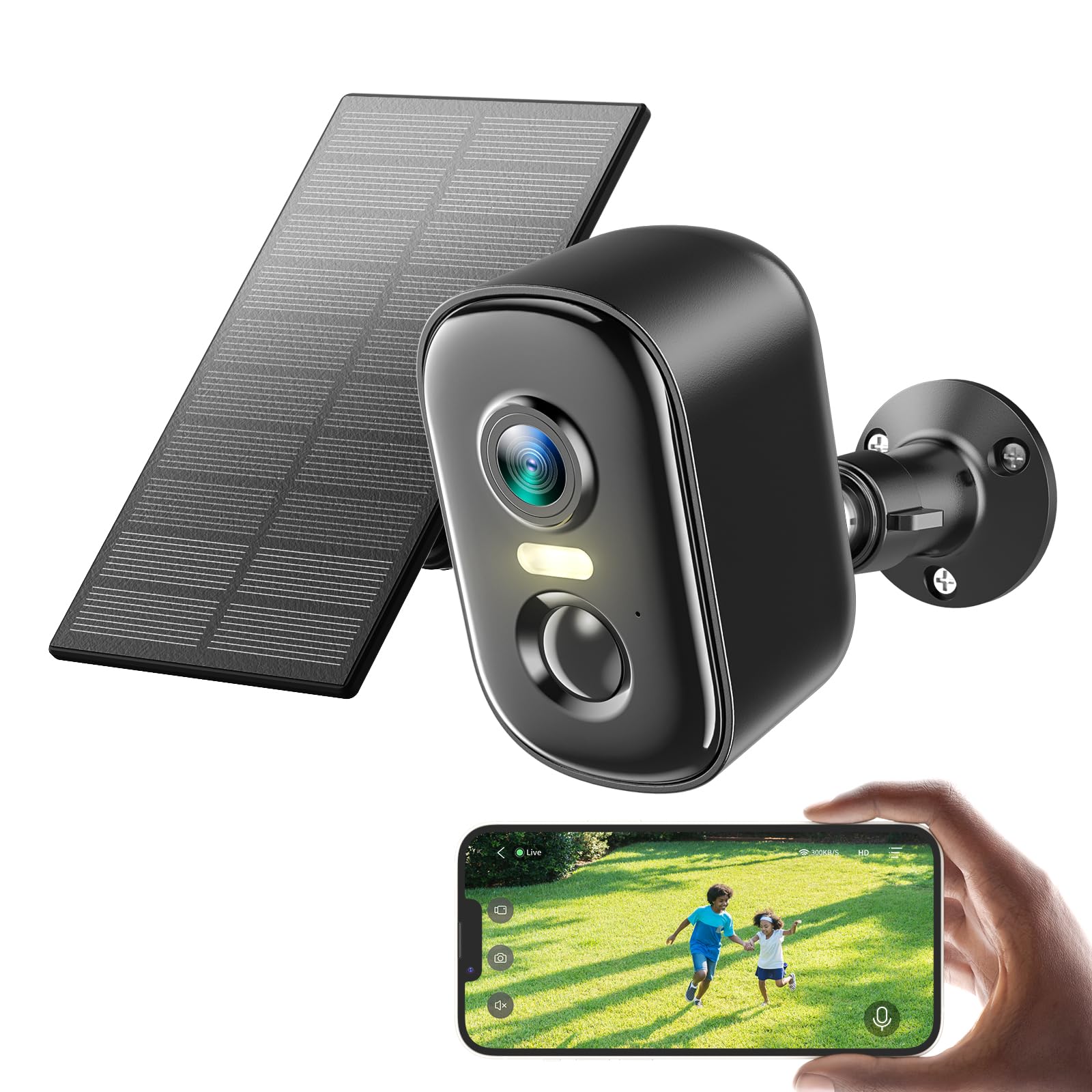 Rocktone Solar Security Cameras Wireless Outdoor, 2K Battery Powered WiFi Cameras for Home Security with AI Motion Detection, Color Night Vision, 2-Way Talk, Siren Alarm, IP66, Cloud/SD Storage