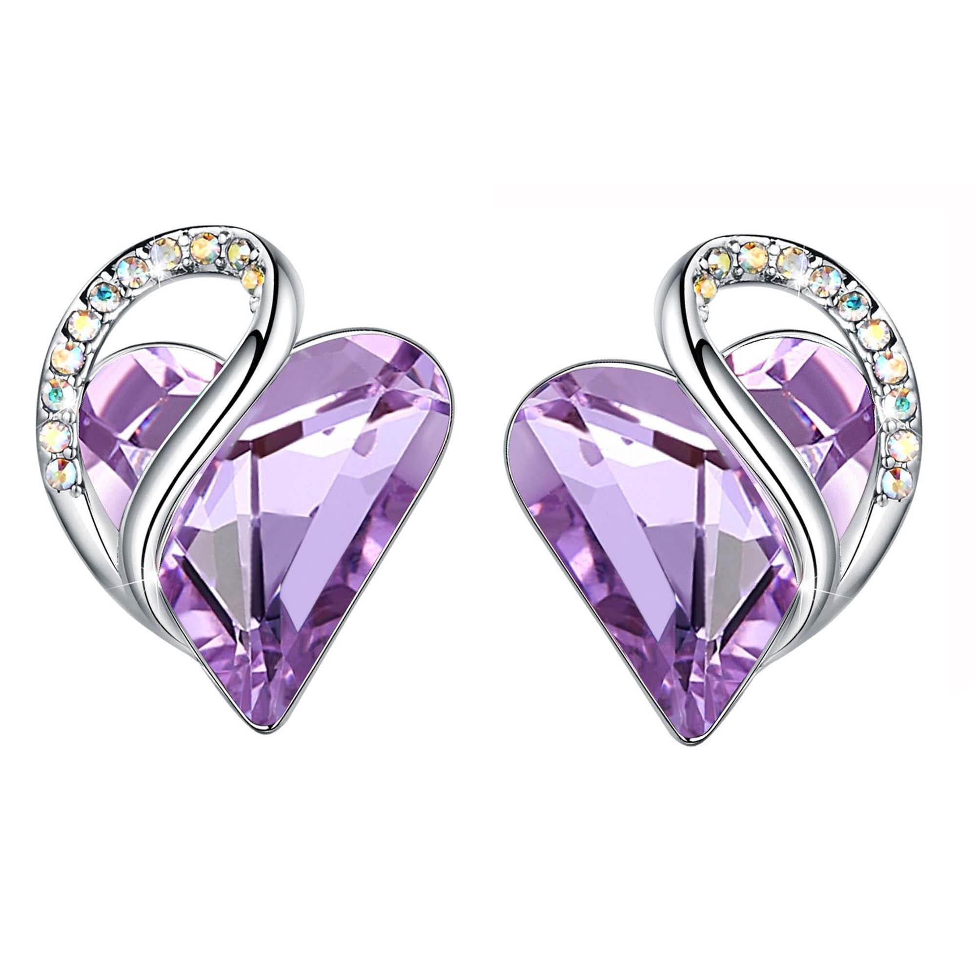 LeafaelEarrings for Women, Mothers Day Gift for Mom, Heart Birthstone Crystal Stud Earring, Silver Plated Birthday Jewelry