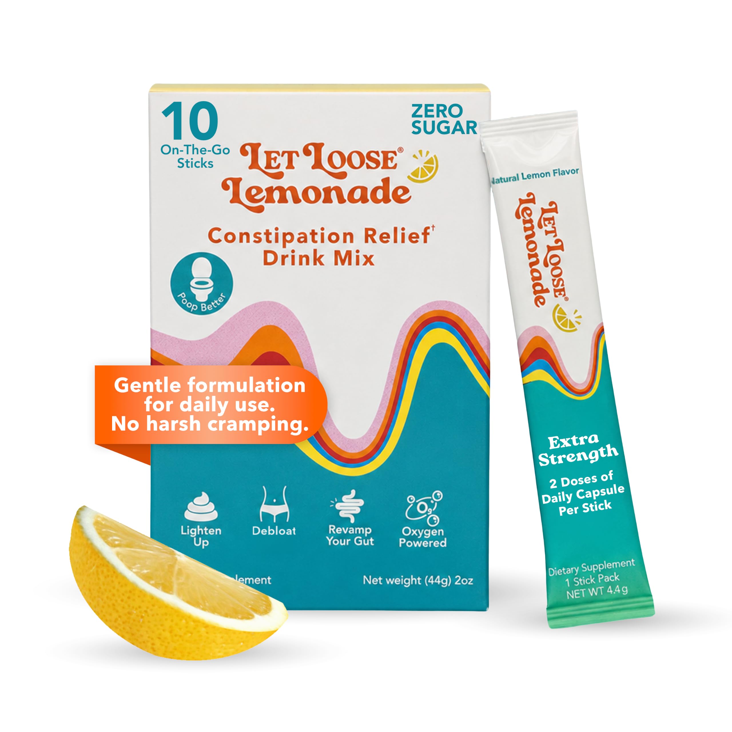 Let Loose Lemonade Magnesium Constipation Relief Powder (10 Sticks)