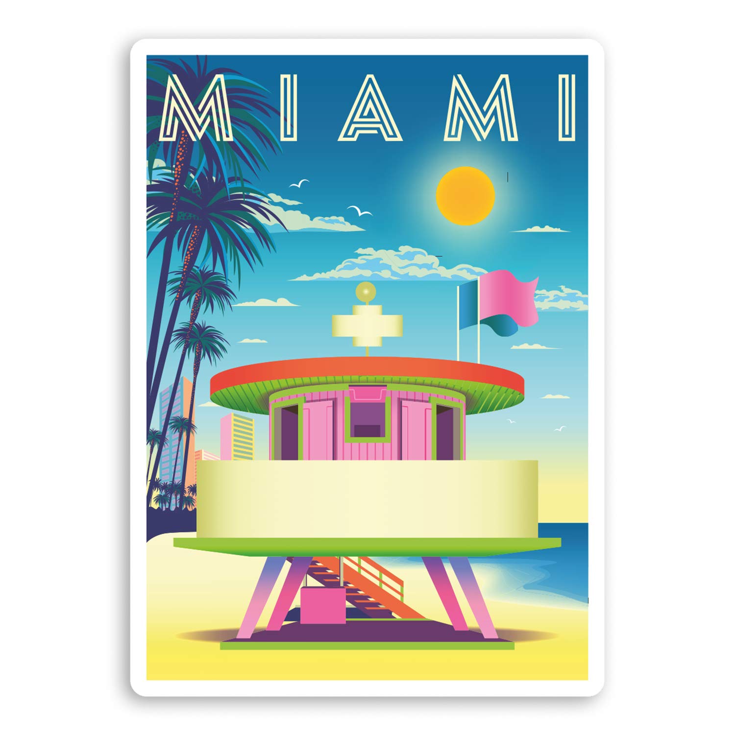 Destination Vinyl Ltd Multi 2 X 10Cm Elegant Miami Vinyl Stickers - America Usa Luggage Sticker #34589 (10Cm Tall)