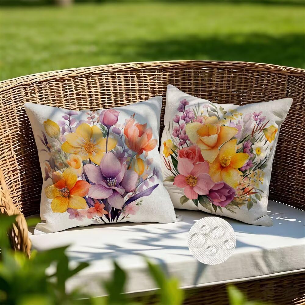 Federe Cuscini da Esterno Impermeabili 65x65 Primavera Copri Cuscini per Divano Fiori Federa Cuscino Moderno Decorativi Copricuscini per Divano Giardino Patio Soggiorno Copricuscino Set di 2 (IU47)