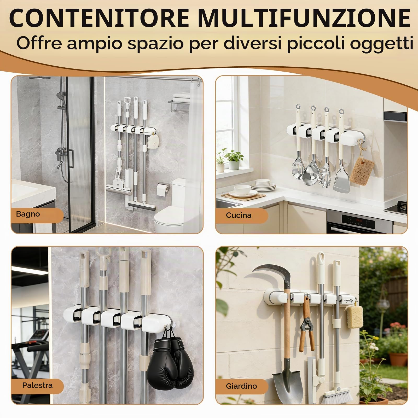 Porta Scope Parete, Supporto per Attrezzi da Giardino, da Utilizzare con Attrezzi da Giardino E Scopes, Porta Scope, In Cucine, Bagni, Appartamenti, Garage E Giardini