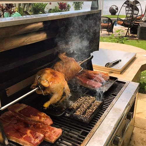 Miniatura 6 de Kaduf Bandeja para ahumar pellets de 5 x 8 pulgadas, 12 horas de humo ondulante, tubo ahumador para ahumar carne caliente y fría, pescado, queso con