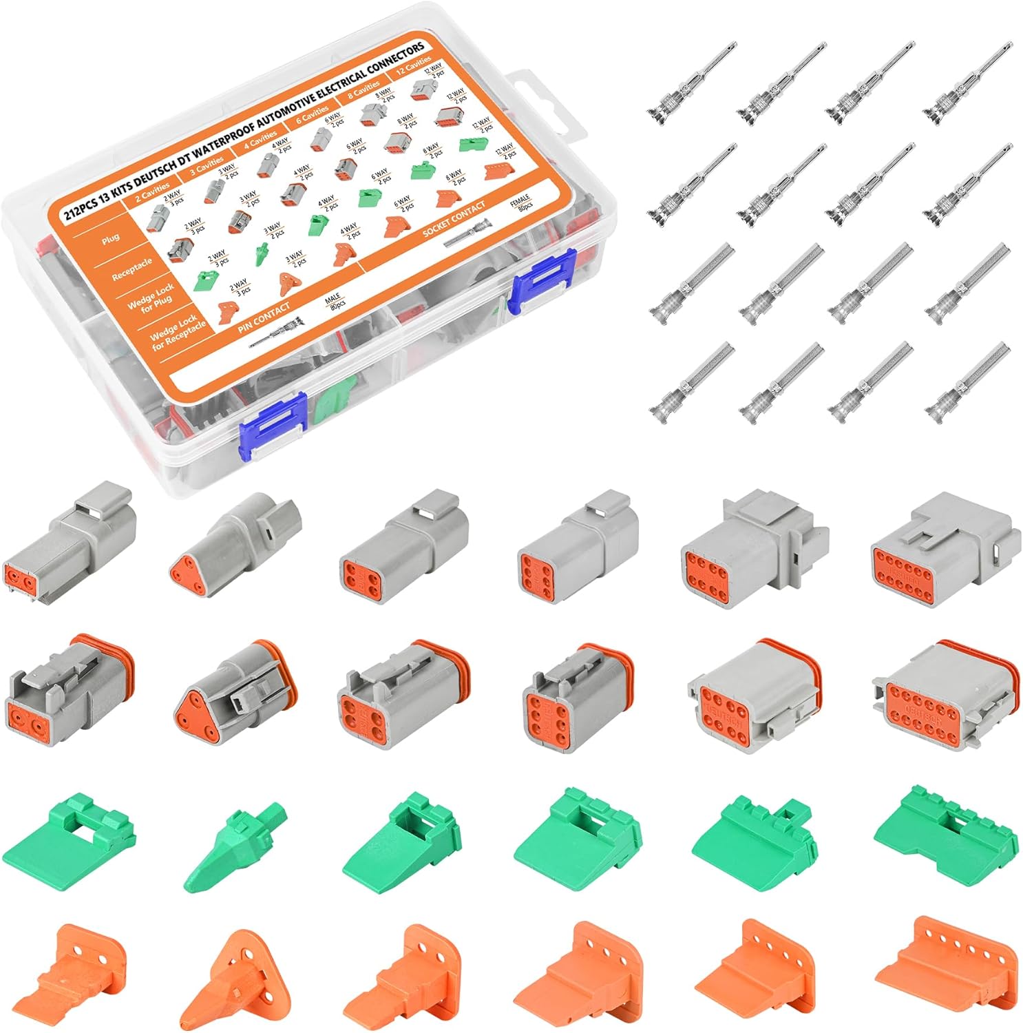 212Pcs 13 Kits Deutsch Connector Kit 2/3/4/6/8/12 Pin DT
