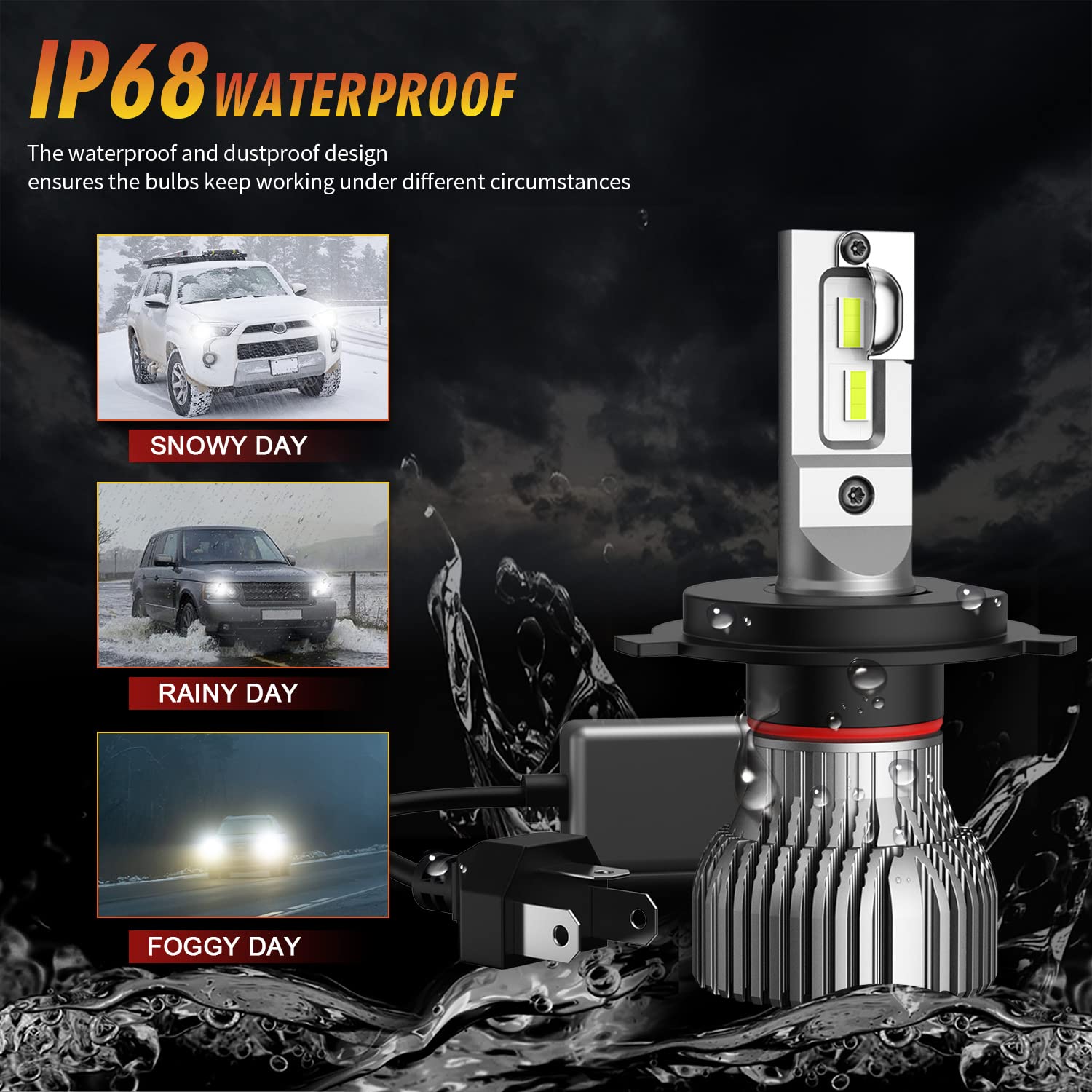 JOSHF Lampadine H4 LED, CSP Chip 6500K 17000LM Bianco Fari per Auto e Moto,+400% Luminosità, Sostituzione Lampada Alogena E Fari Allo Xenon,DC12V (2 Lampade)