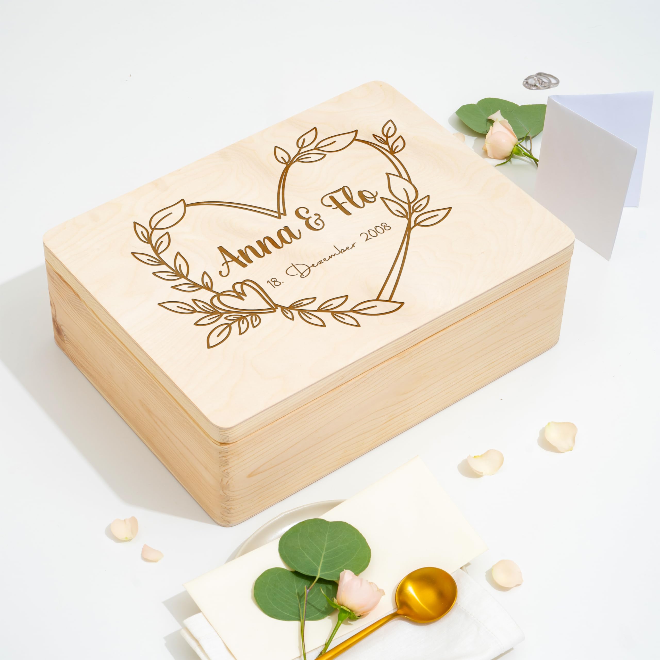 Personalisierte Erinnerungsbox für Paare Erinnerungskiste zur Hochzeit Hochzeitsgeschenk Geschenk Jahrestag Valentinstag Brautpaar Braut Trauzeugen Trauung Holzkiste Karten Kiste Holz
