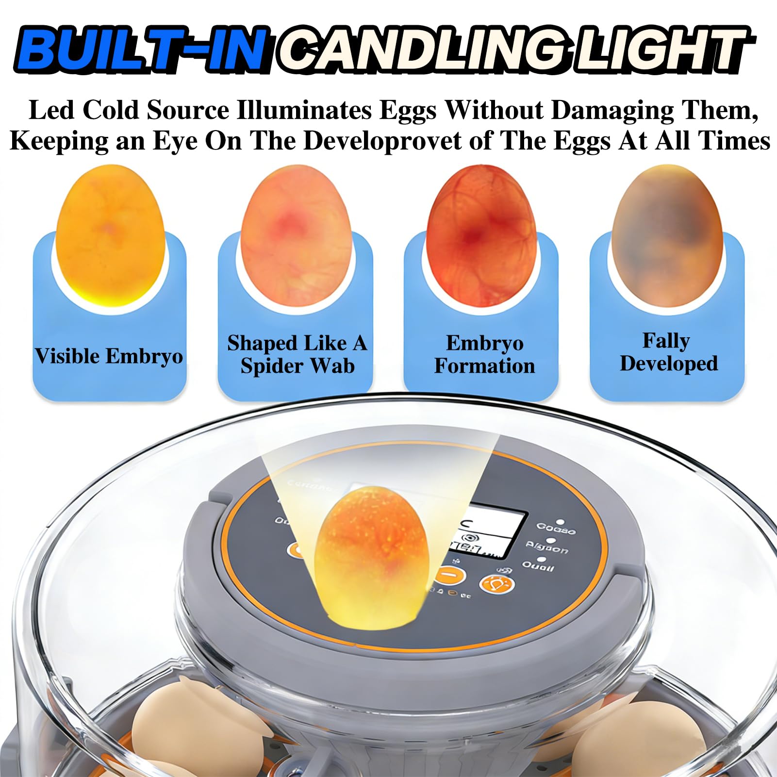 Incubadora de huevos, sistema de eclosión automático con giro de huevos y control de humedad, tanque de agua de gran capacidad para aves de corral y huevos de codorniz