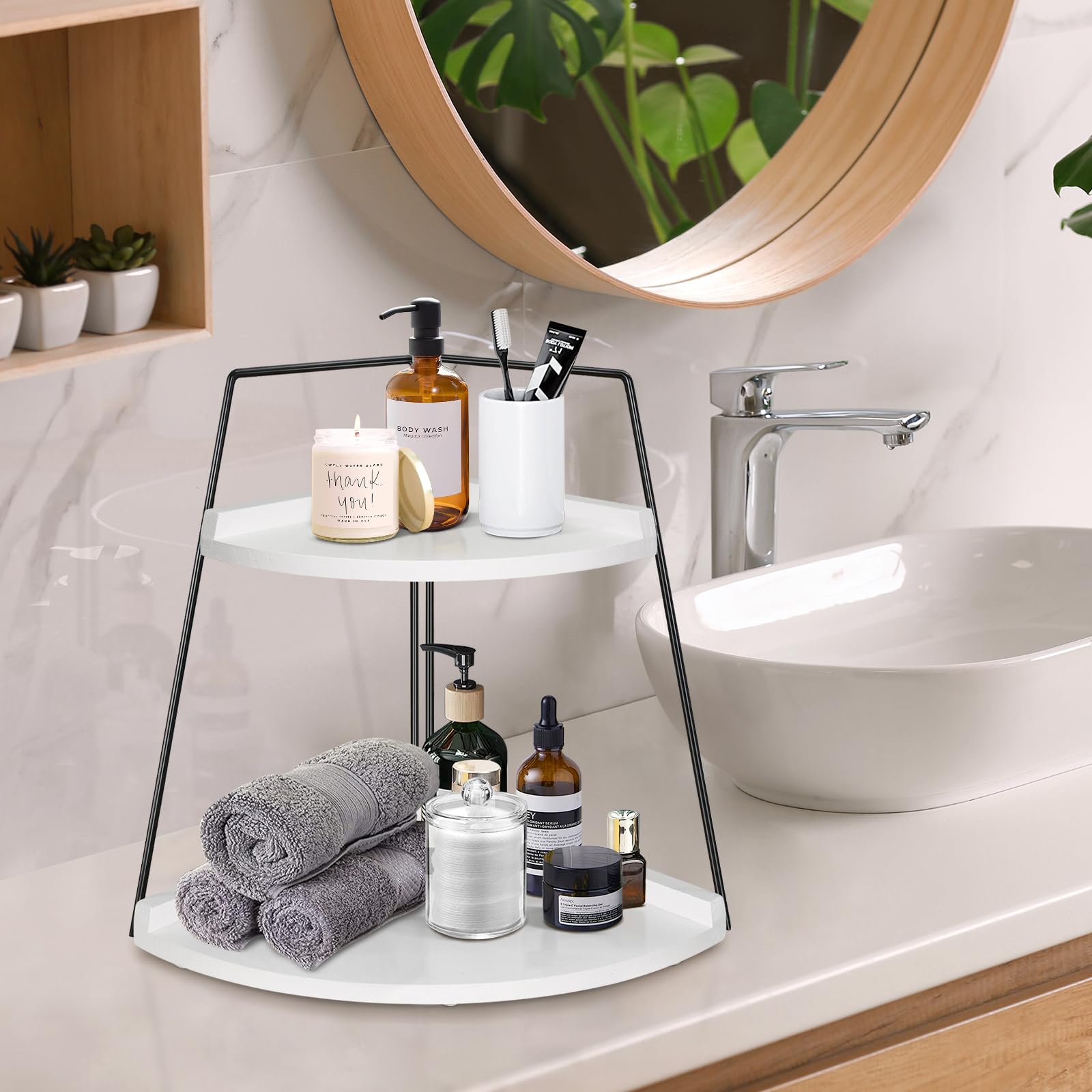 Snapklik.com : 2 Tier Bathroom Counter Organizer, Wood Bathroom Organizer Countertop, Corner ...