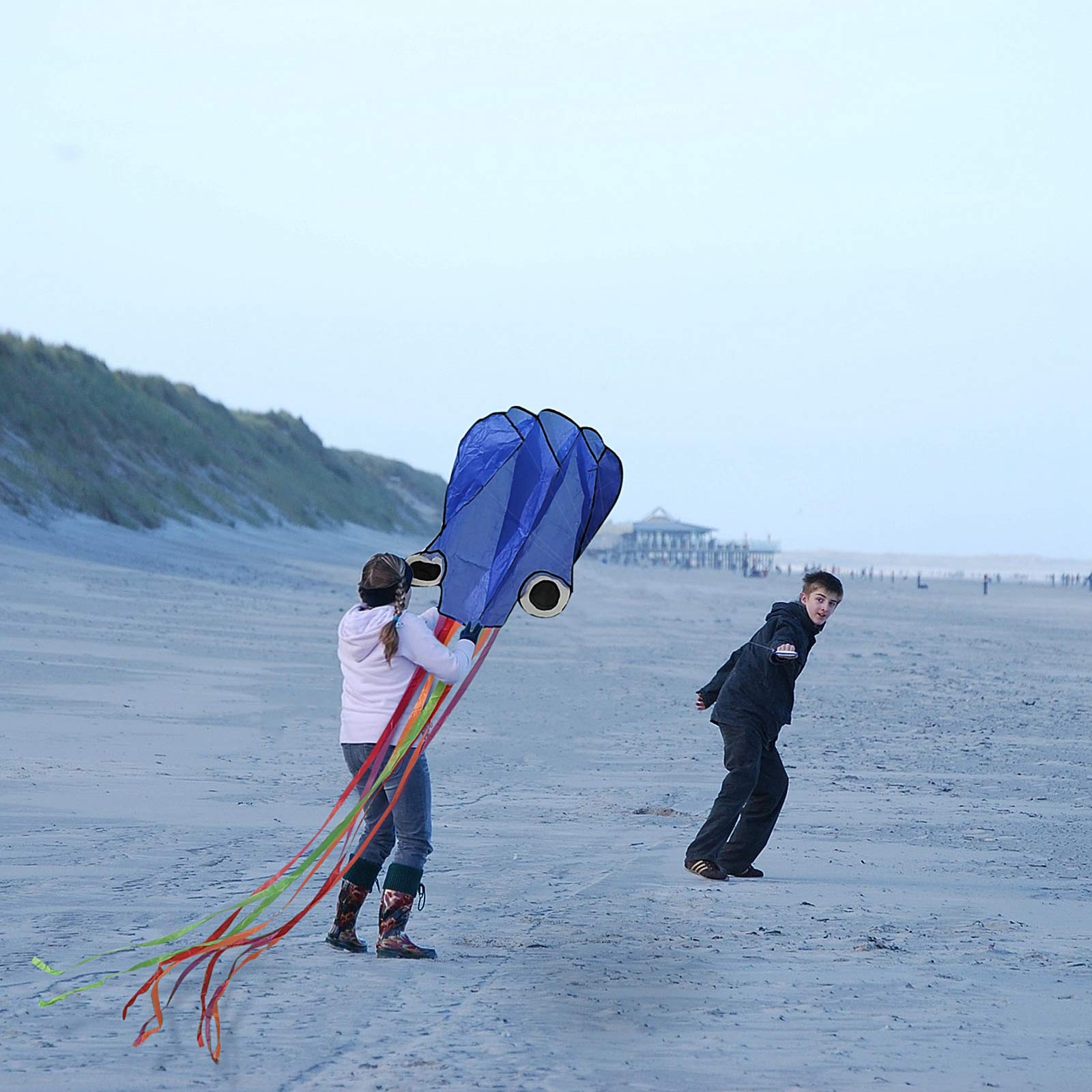 Skylety 6 Pieces Octopus Kite, Easy Flyer Kites with Long Tail, with a 100-meter Flying Line, Play with Kids on The Beach, Park, Outdoor Games and Activities - Image 6