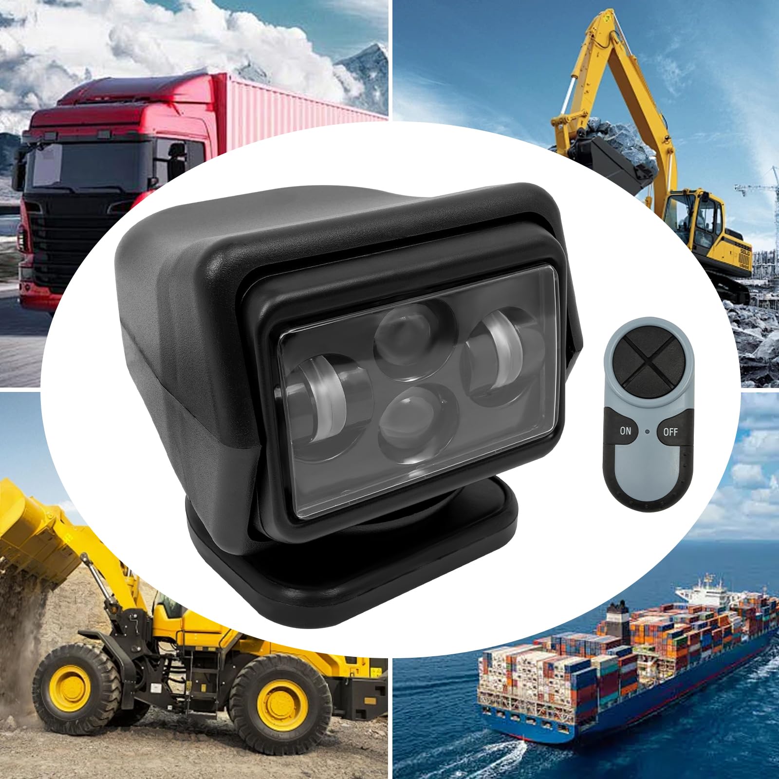 Faro di ricerca telecomandato, 60 W, faro di ricerca a LED, testa girevole a 360°, adatto per barche, fuoristrada, camion, moto, veicoli tecnici