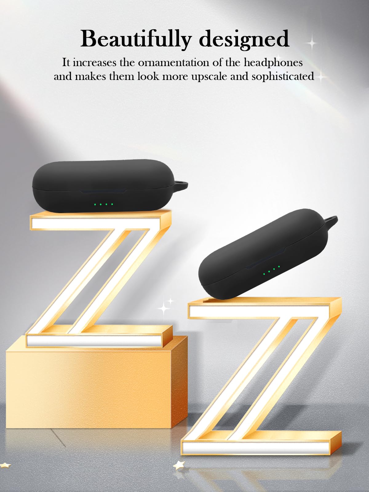 Raycon Schutzhülle für offene Raycon-Bluetooth-Kopfhörer, weicher Schutz, BOVUGAC Silikon-Schutzhülle mit Schlüsselanhänger, Reinigungsset und Umhängeband für offene Raycon-Ohrhörer, Schwarz