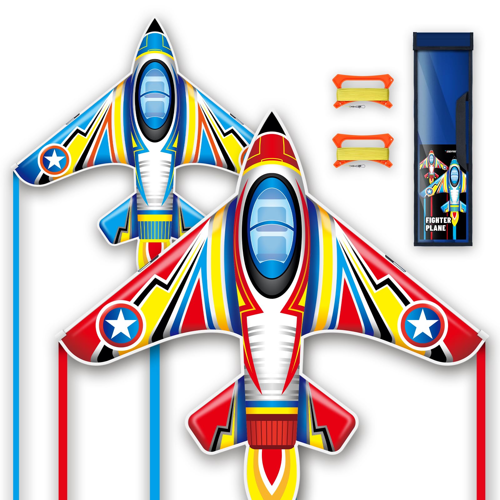 Aeroplane Kite for Children and Adults - Easy to Fly Design and Handles.Durable Outdoor Sports Models for Stable Flight in Beach Parks,outdoor kites (Plane Red+Plane Blue, 2)