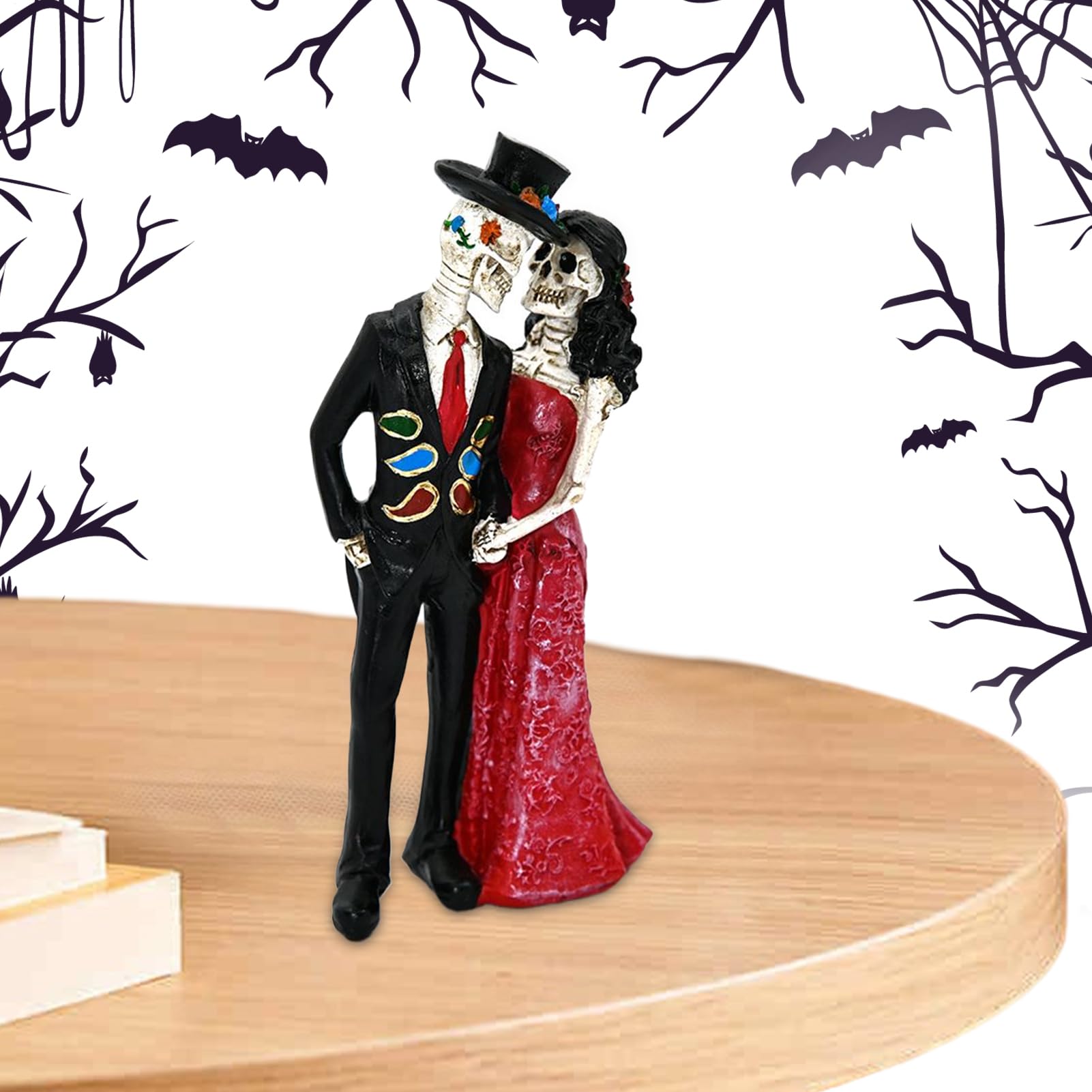 Décor Squelette et sculpture de crânes Halloween en résine gothique pour table et jardin