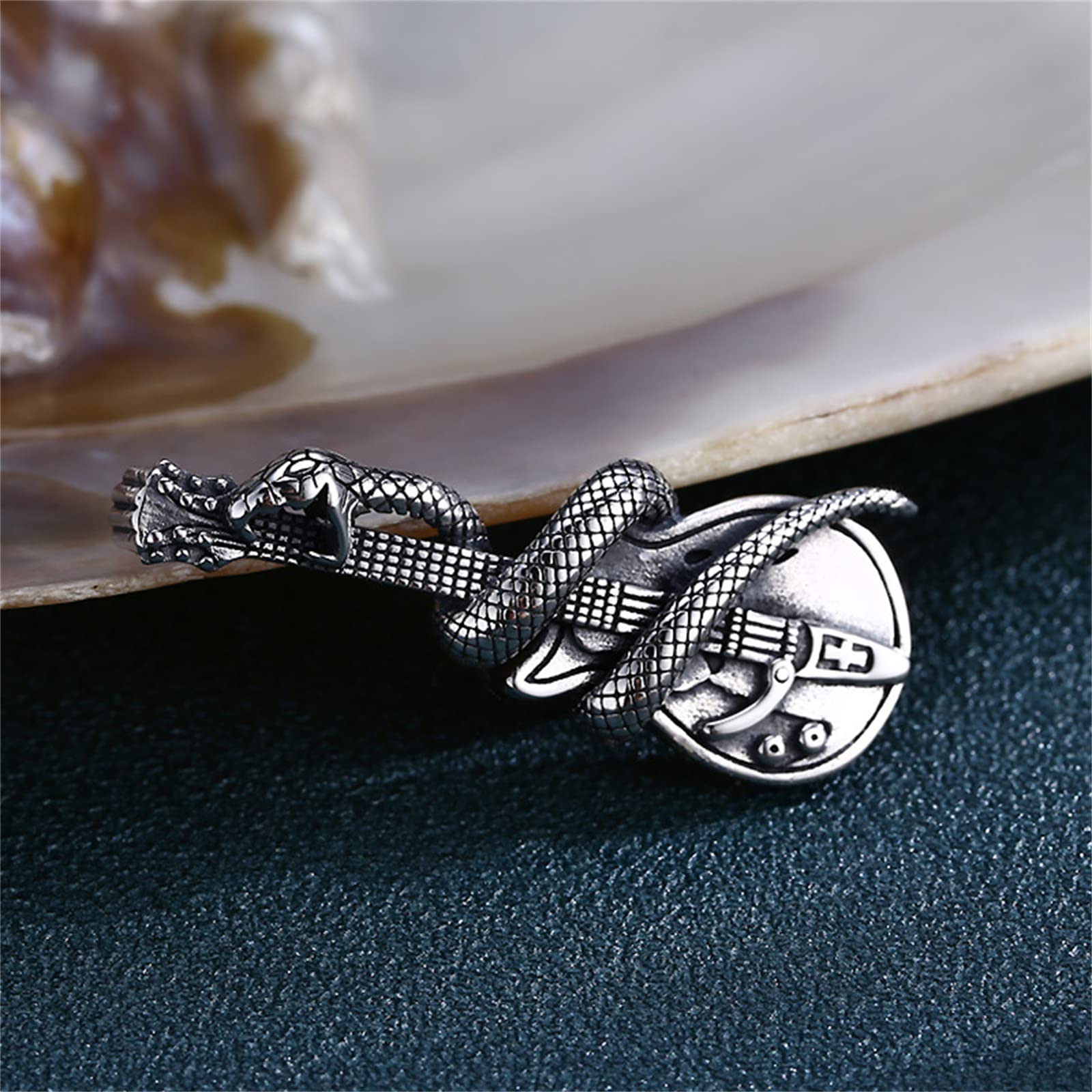 Ciondolo Serpente per Chitarra da Uomo, Collana con Ciondolo in Argento Sterling S925 con Serpente per Chitarra Vintage Gotica,Argento,Single Pendant