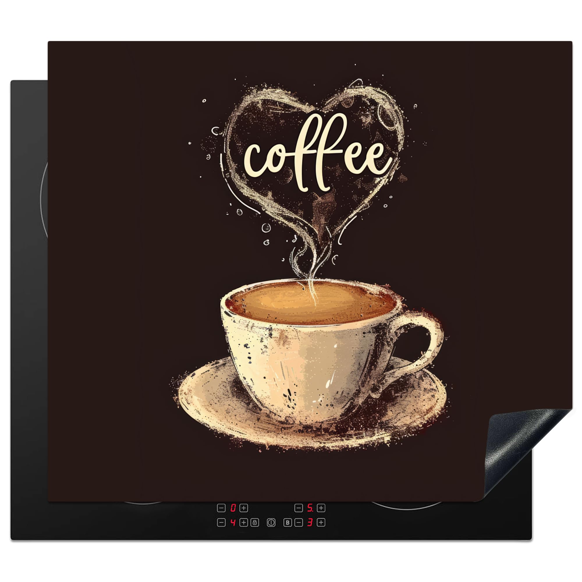 KitchenYeah© Induction Hob Cover Protector Mat 20.1"x23.2" / 59x51 cm Kitchen Universal Ceramic Covers for Electric Cookers Vinyl Coffee - Quote - Heart — image 1