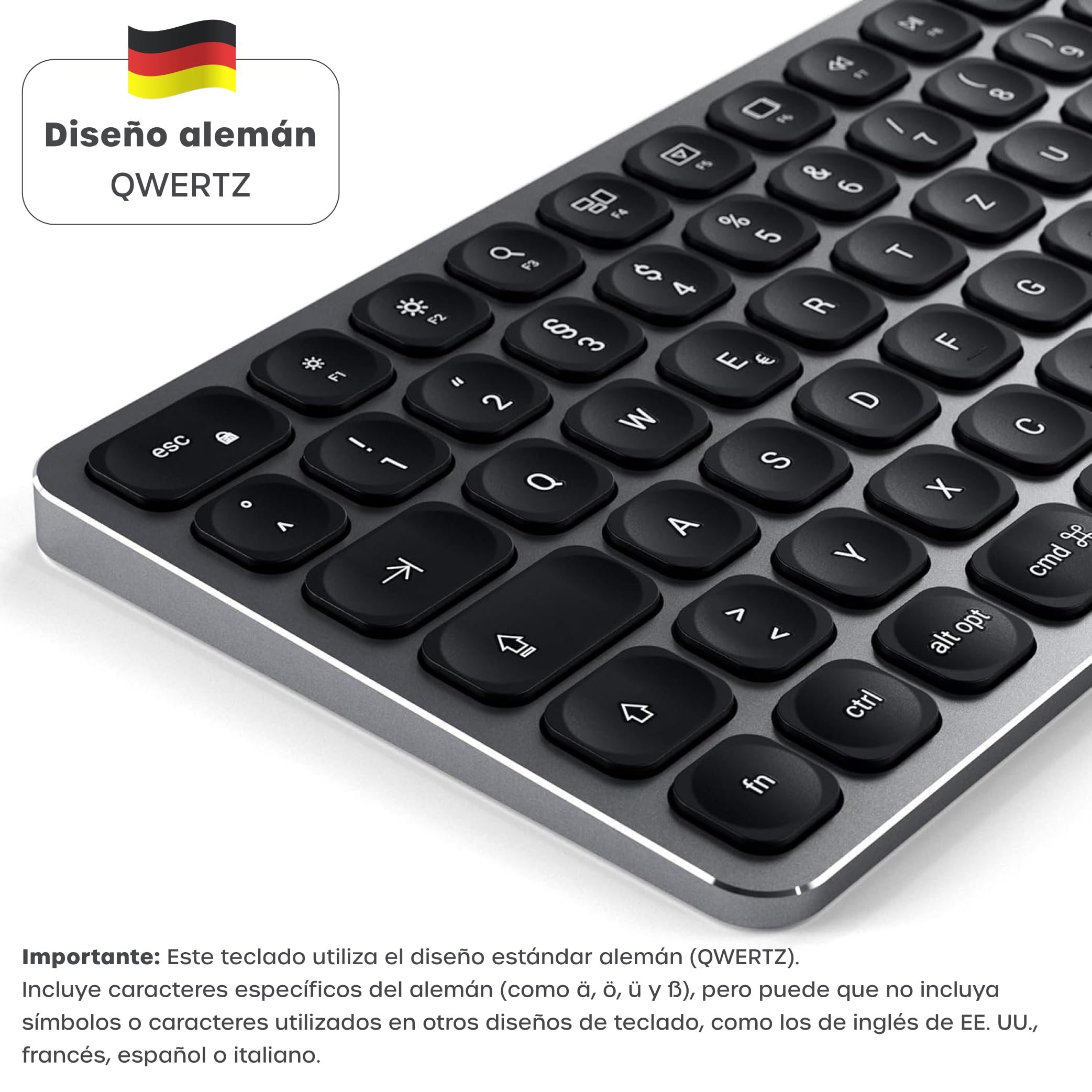 SATECHI Teclado Inalámbrico con Keypad Numérico, 𝗤𝗪𝗘𝗥𝗧𝗭 𝗗𝗘, Teclado Bluetooth en Aluminio, Multi-Dispositivo, Recargable USB-C para Mac, Windows y Android (Distribución Alemana)