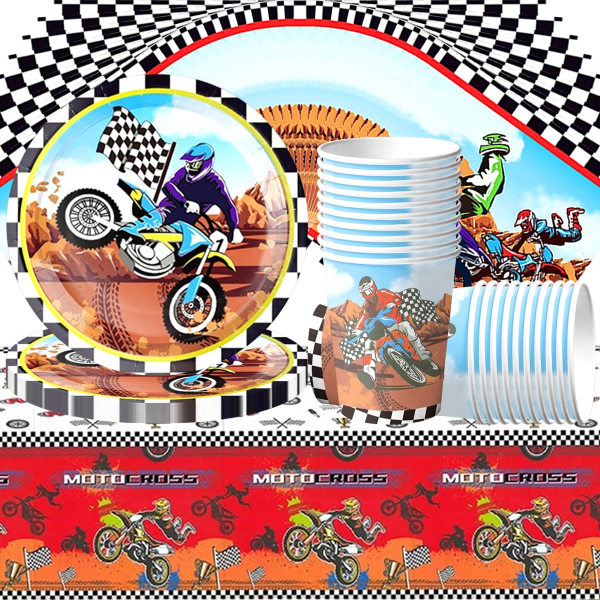 Doyomtoy Harnas Voor Loopfeest Jongens, Decoratie Verjaardag Motorcross 61 Stuks Met Borden Servetten En Tafelkleed Geschikt 20 Personen 3444230300