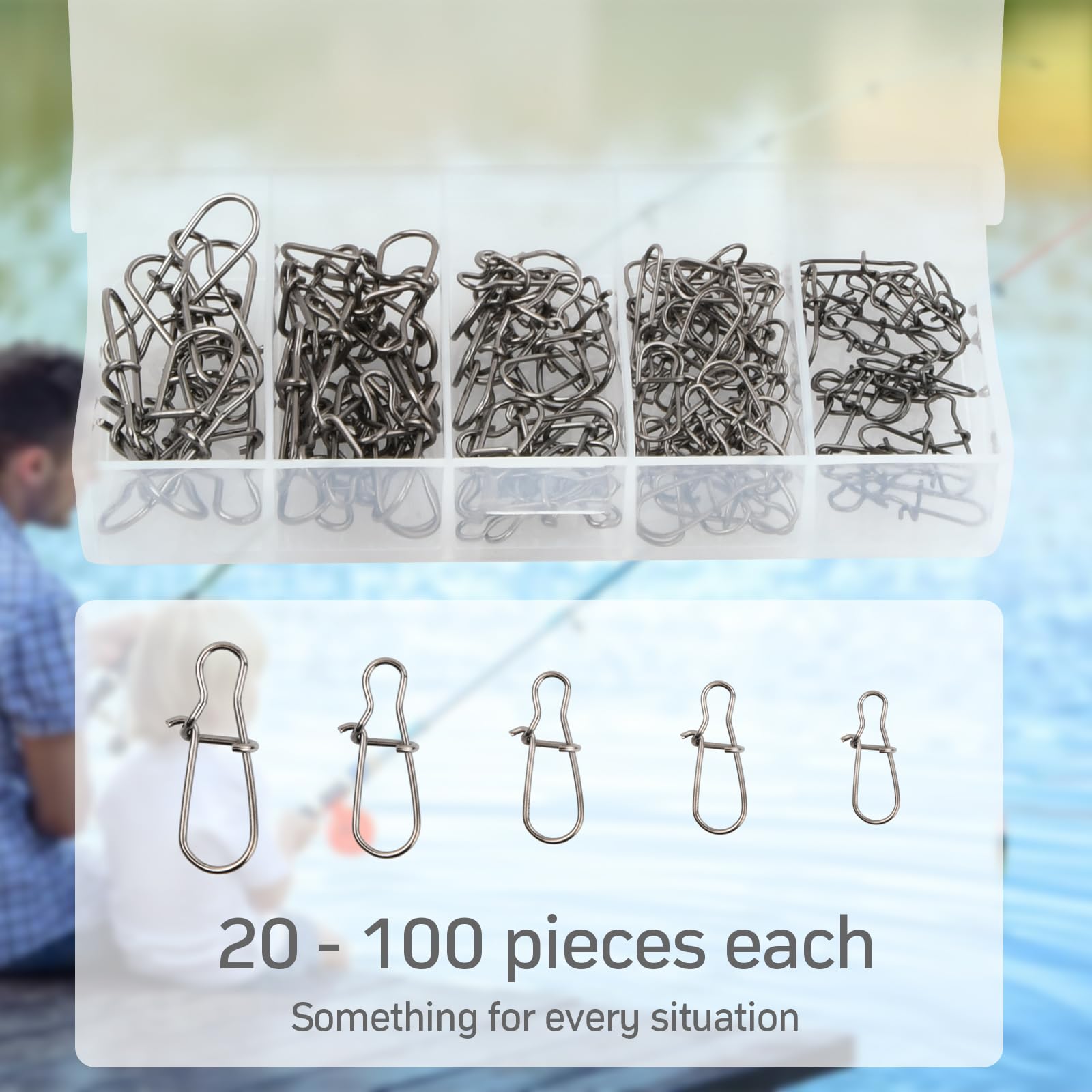 Broches de Pesca Giratorios 100 Piezas Plata con Caja Accesorios de Pesca al Aire Libre