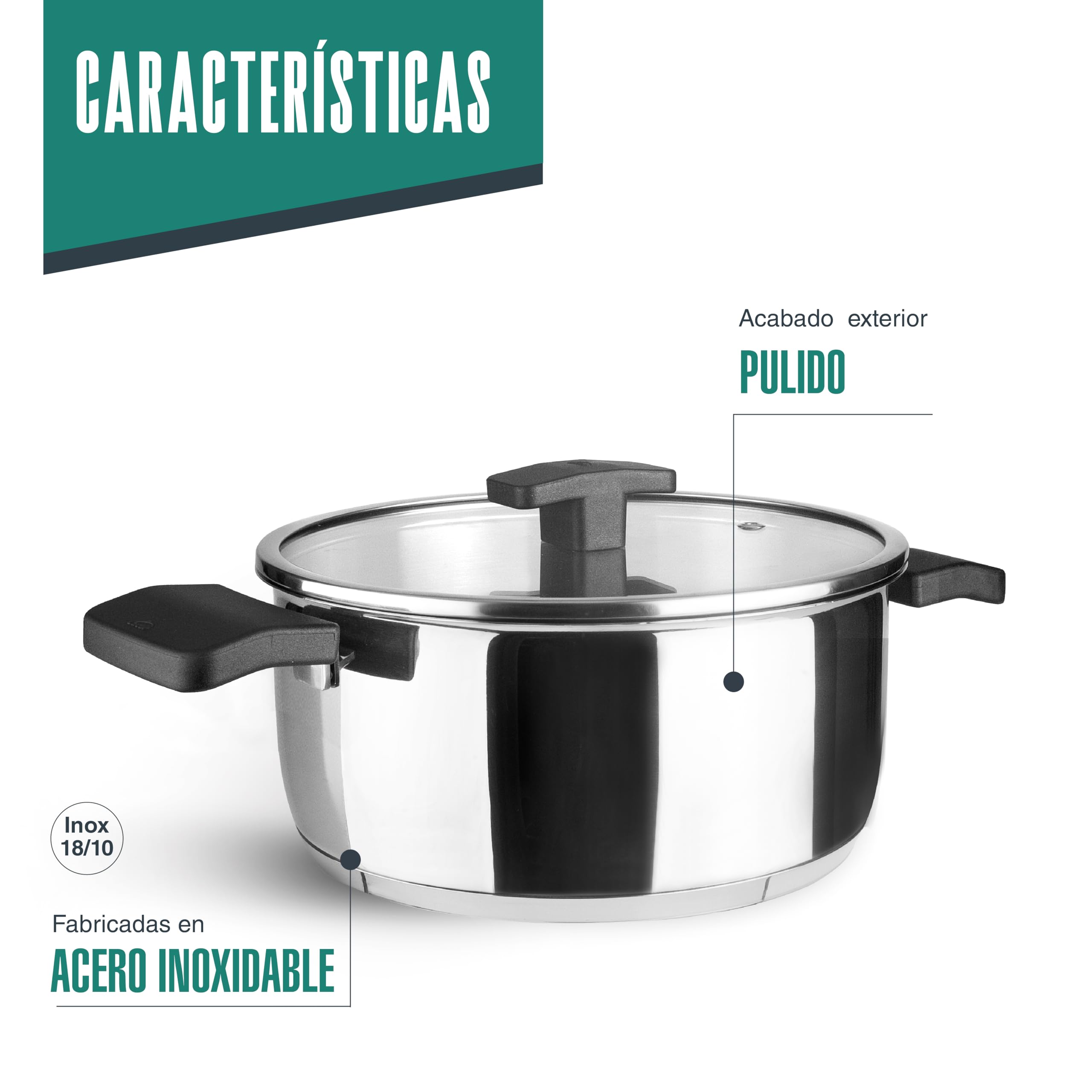 Lacor 80026 - Cacerola con Tapa Caliza, Acero Inoxidable 18/10, Asas | En acero inox 18/10, para guisos y cocciones uniformes; con 4,5 L de capacidad, versátil para tus preparaciones del día a día