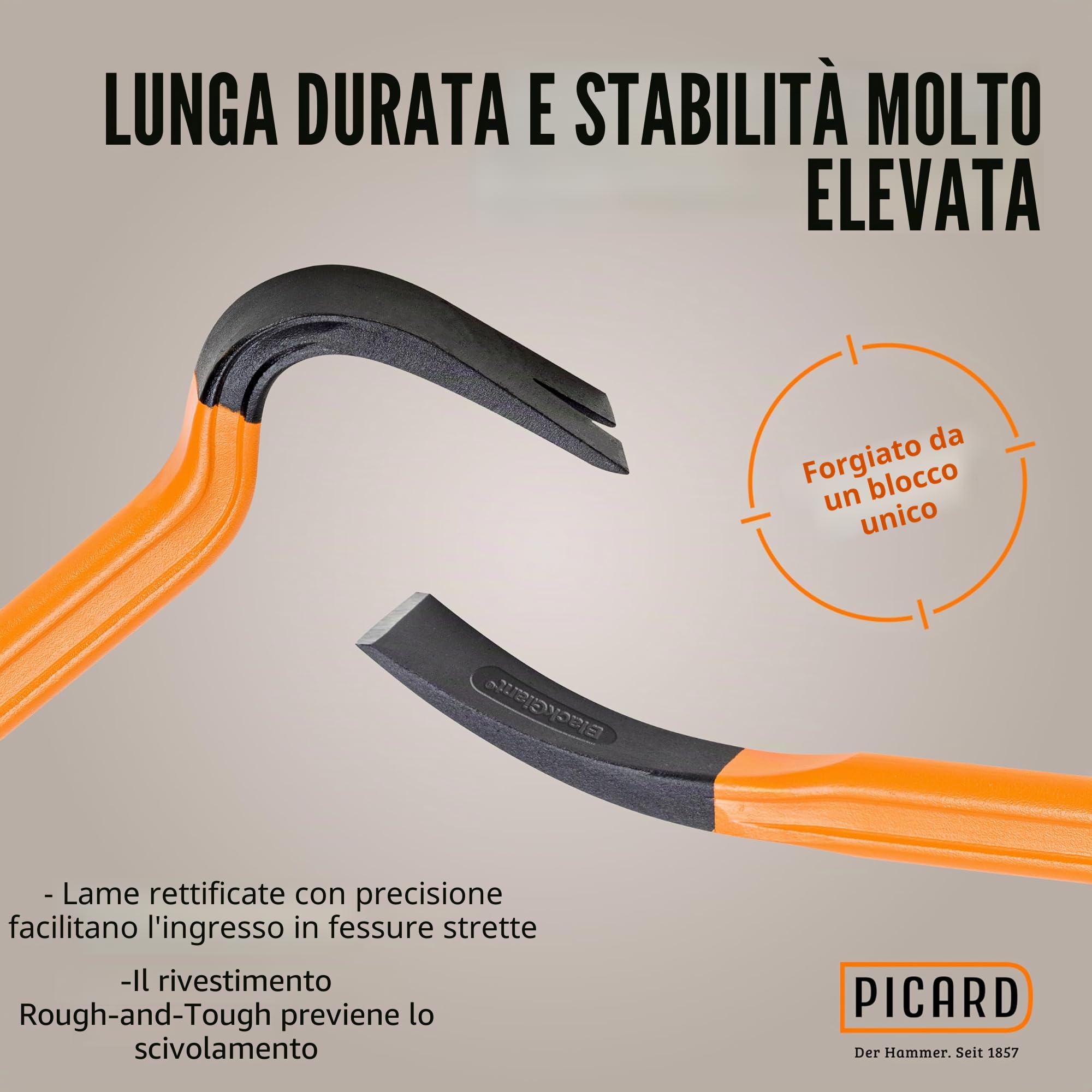 PICARD Leva chiodi BlackGiant®, No. 46Z, set | Lunghezze: 300, 610 e 930 mm | Palanchino leva di forza con rivestimento antiscivolo | Piede di porco per bancali | Leverino professionale