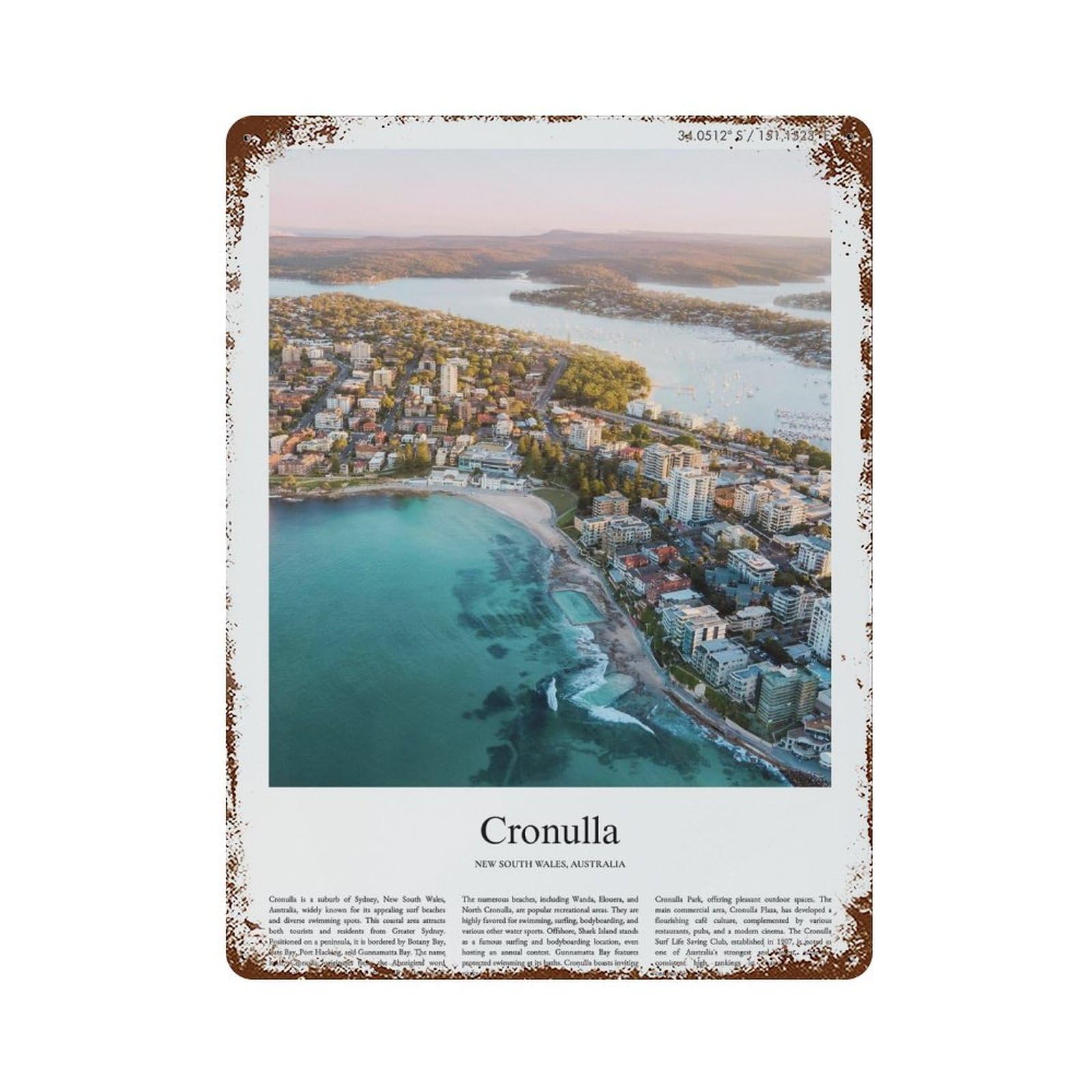 xiaoxiaoshen Cronulla New South Wales, Australia City Scenery Wall Decor Art Metal Tin Poster Modern Home Decor Art Home Bar Shop Decorations Vintage Sign 40x30cm