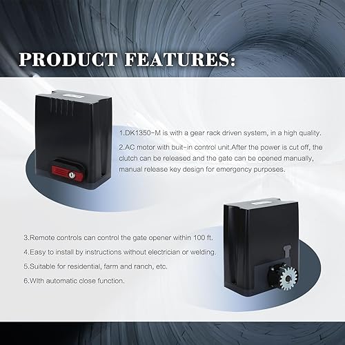 Miniatura 4 de Kit de abridor de puerta deslizante con motor AC110V60HZ para puerta de 1350 libras y 40 pies, control remoto inalámbrico, lámpara de alarma y