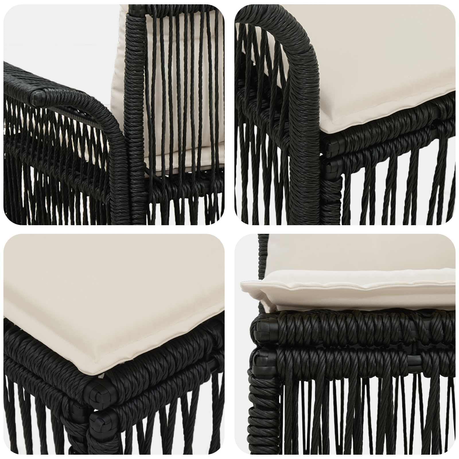 Set di 9 divani da giardino in polyrattan, colore nero | Salotto ad angolo modulare per terrazzo ed esterno con elementi flessibili adattabili e morbidi cuscini.