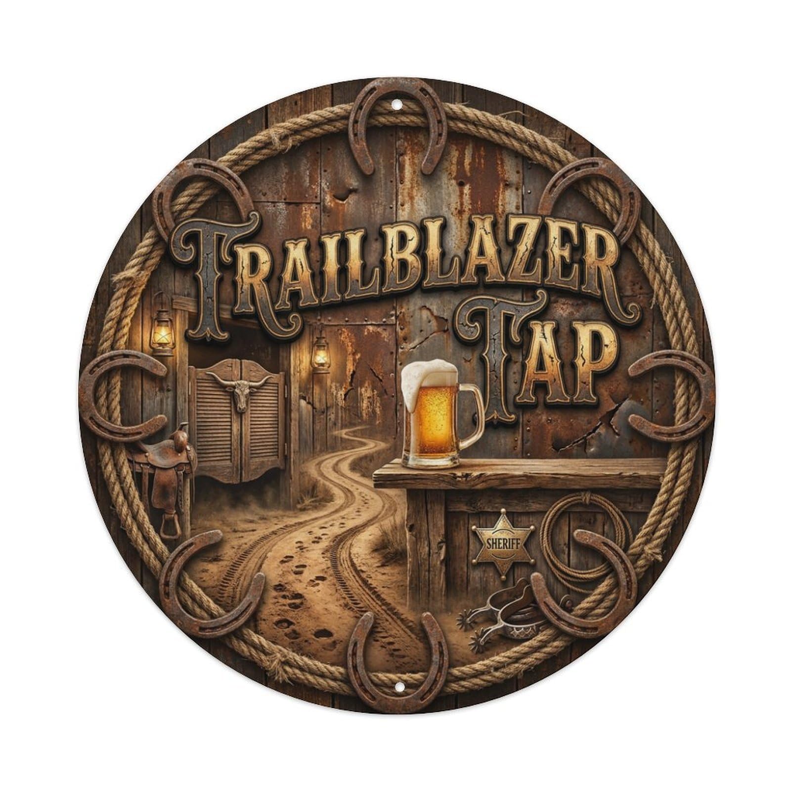 Vintage Beer Western Cowboy Trailblazer Tap Retro Bar for Pub Metal Tin Sign