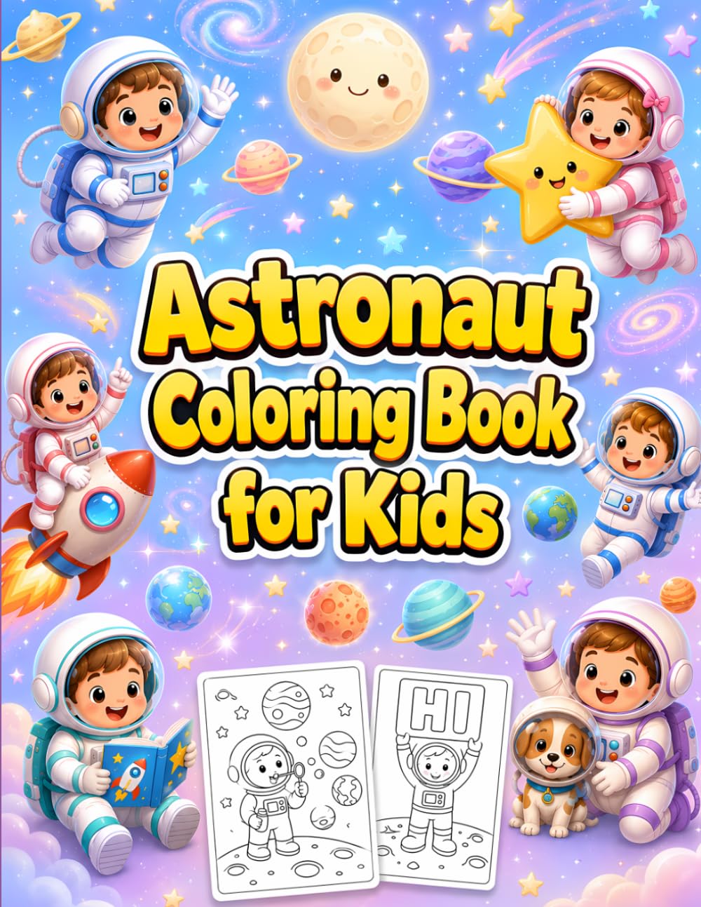 Astronaut Coloring Book for Kids Ages 3-6: Fun & Easy Space Coloring Pages with Cute Astronauts, Rockets, Planets, Stars, and Galactic Adventures for Preschool & Toddlers
