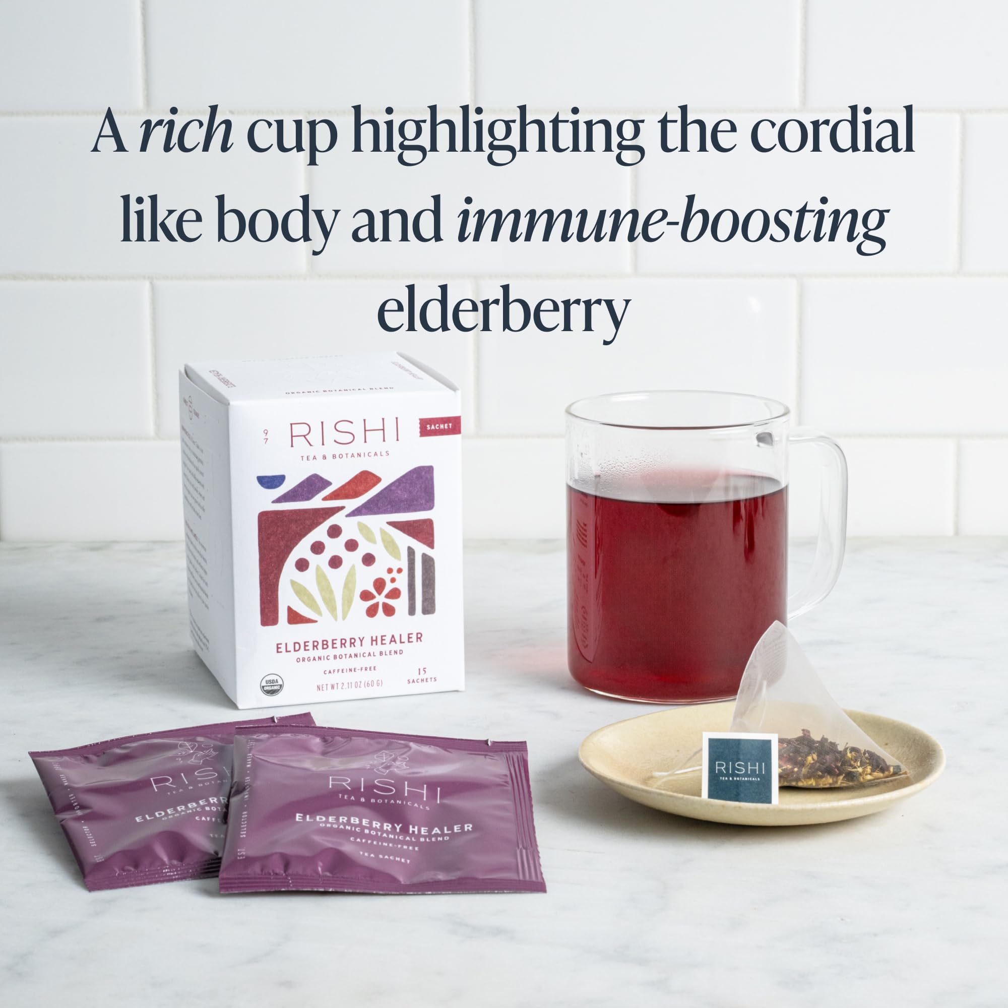 Rishi Tea Elderberry Healer Herbal Tea - Organic Caffeine Free Sachet Bags Antioxidant Elderberry with Ginger Hibiscus - — view 5