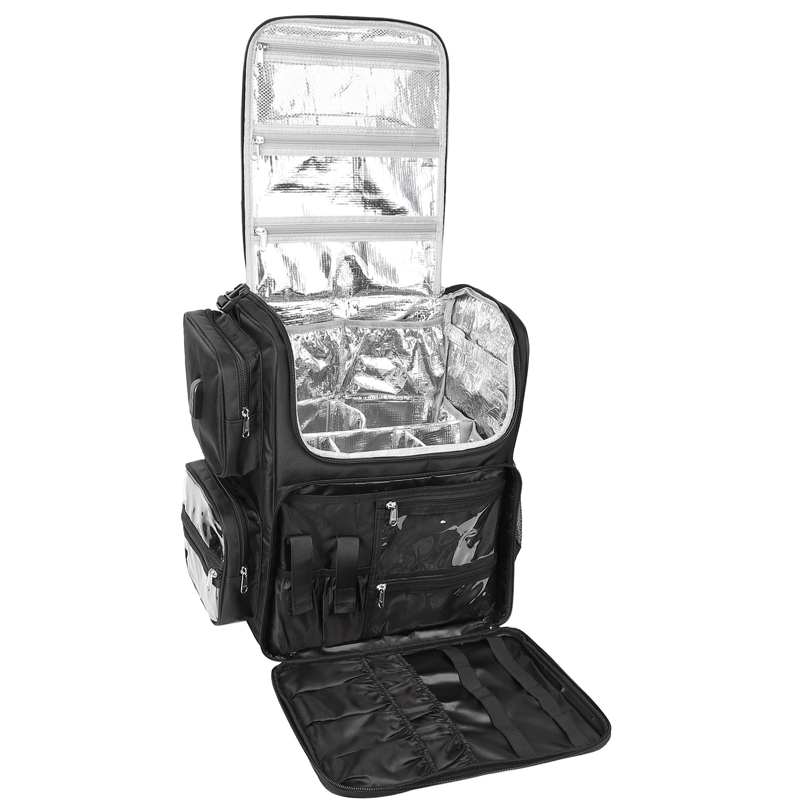 Relavel Reise Tasche für Hairstyling-Geräte, Friseur-Rucksack & Kosmetik-Tasche mit hitzeisolierter Schicht für Lockenstab, Glätteisen & Reisezubehör, Barber-Organizer Train Case (Schwarz)