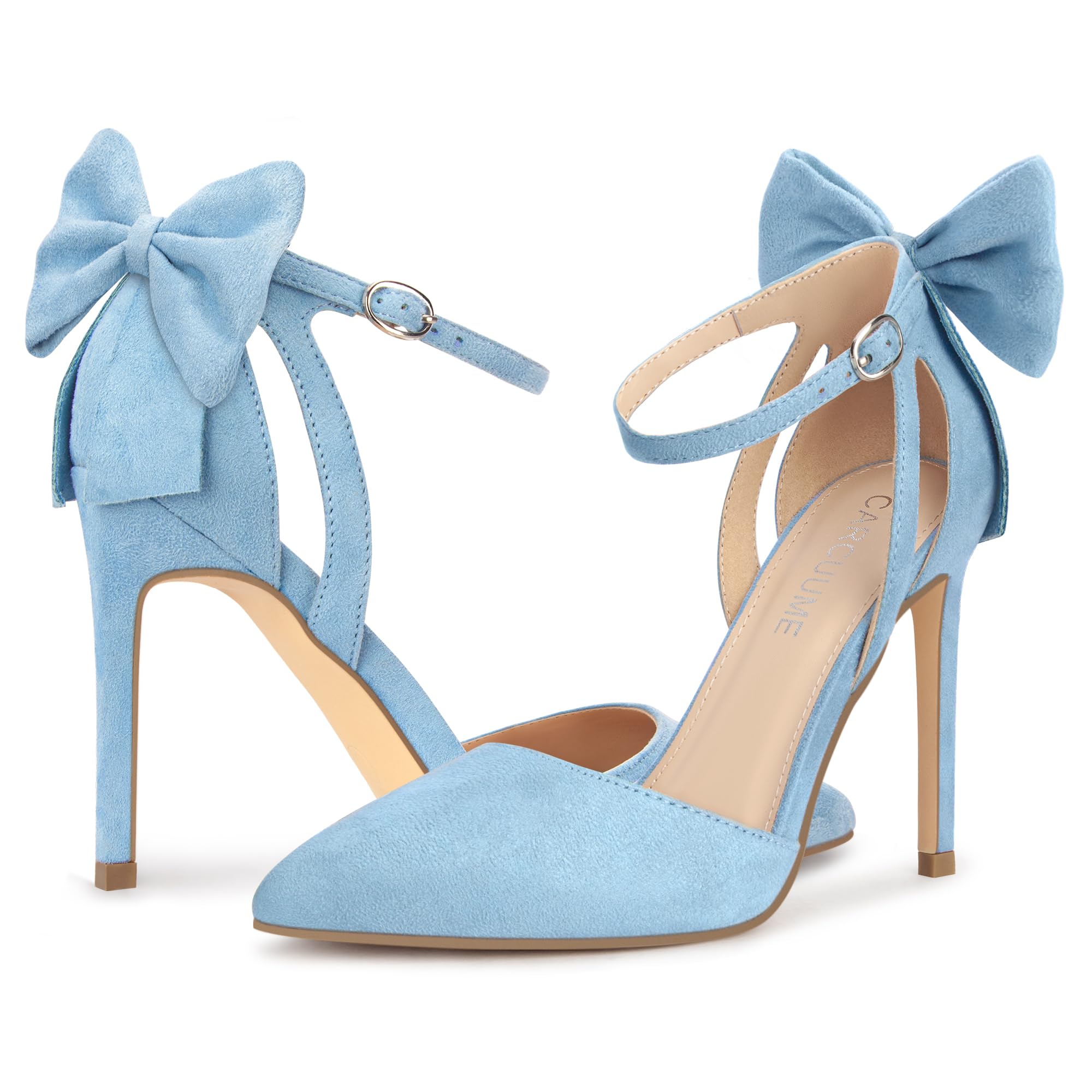 Carcuume Women's Closed Toe Heels Bow Stiletto Heel Sandals Pointed Toe Pumps Wedding Shoes: 7 Light Blue