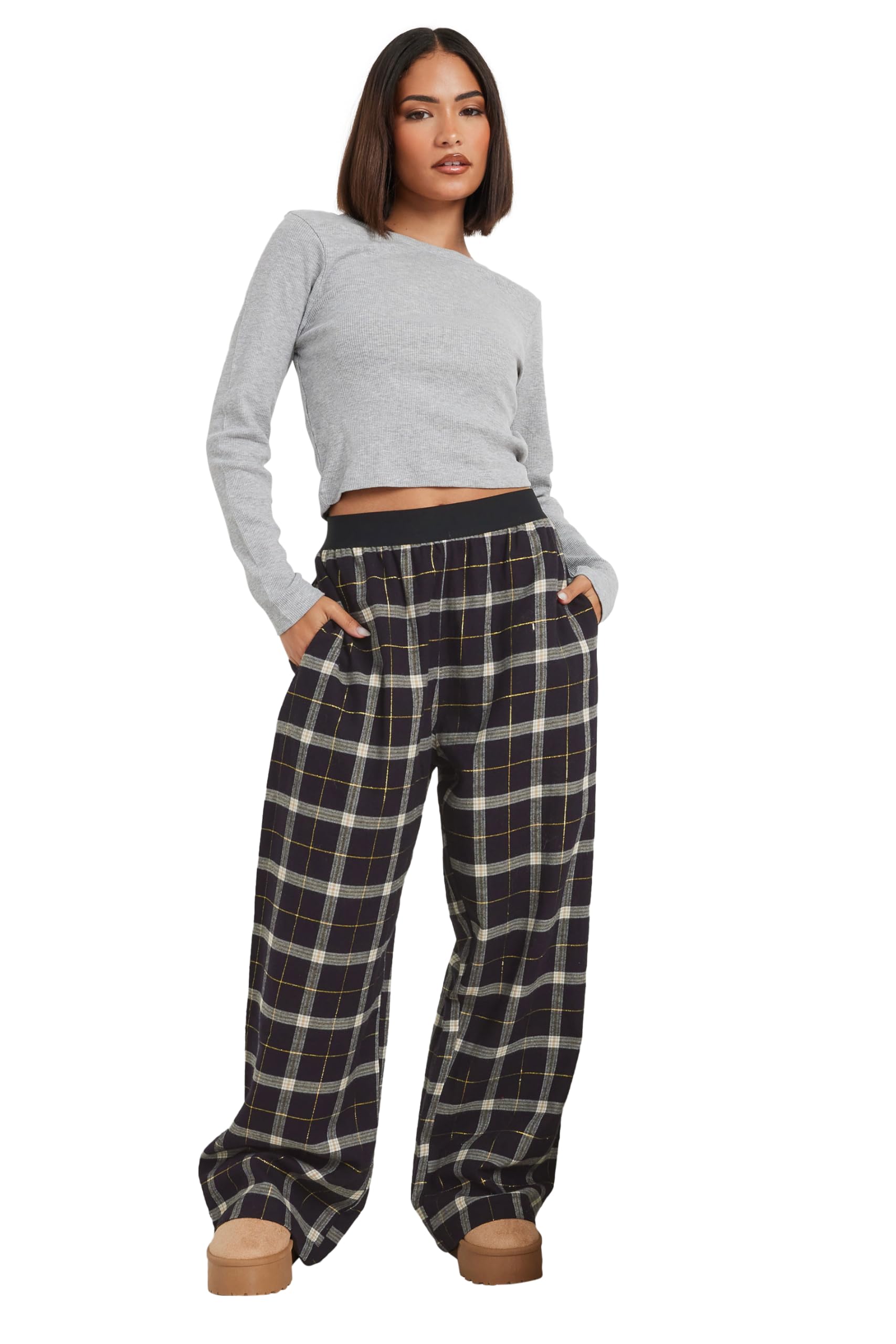 Pixiegirl Women's Grey Petite Marl Ribbed Pyjama Top Petite