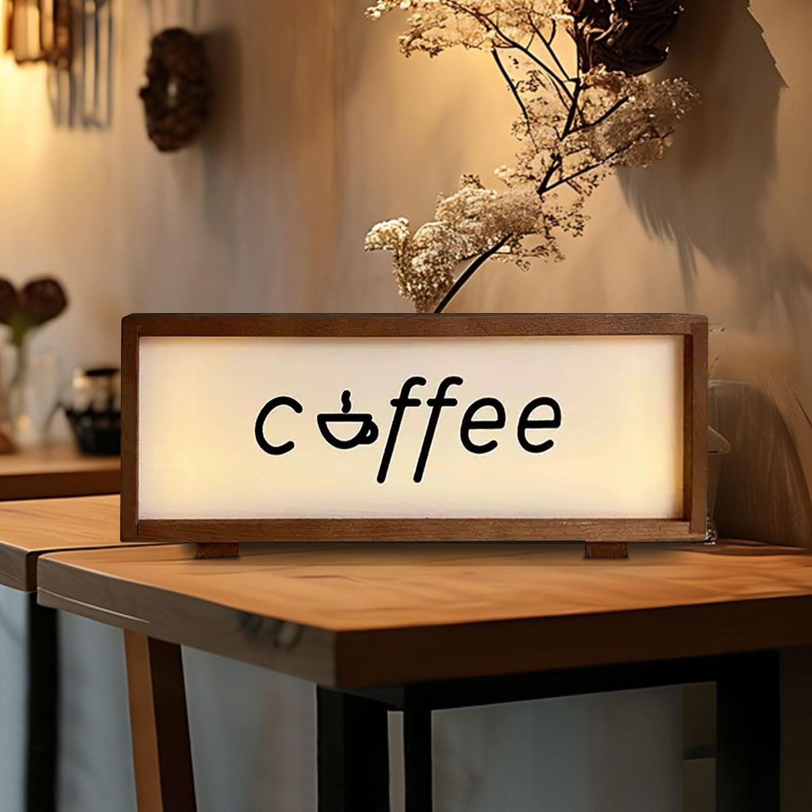Coffee LED Neon Wooden Acrylic Coffee Light Box Night Light for Bedroom, Living Room, Cafe, Shop, Bar, Study, Office Table Decor Gift for Friend, Lover, Families