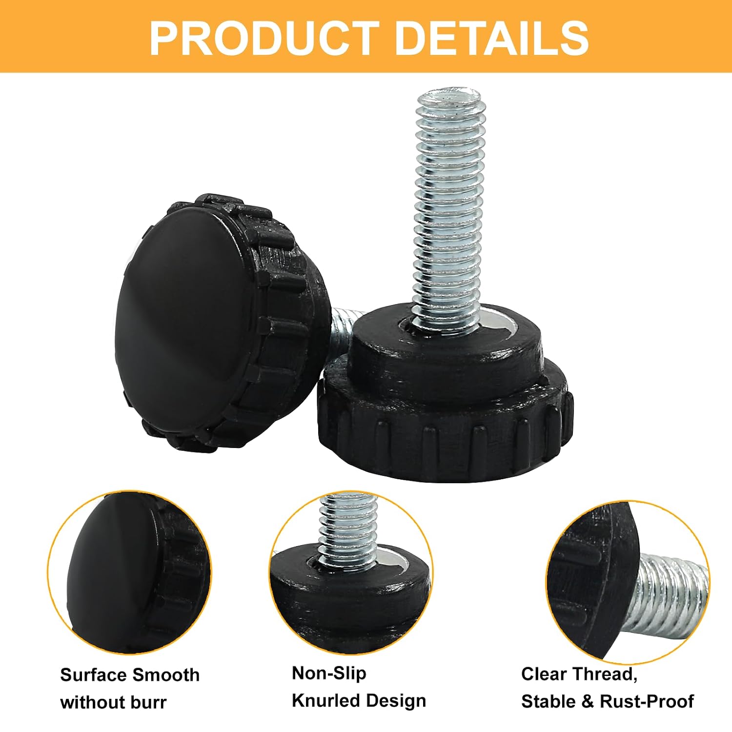 M6 x 20mm Thread Knurled Thumb Screws, 10Pcs, Black
