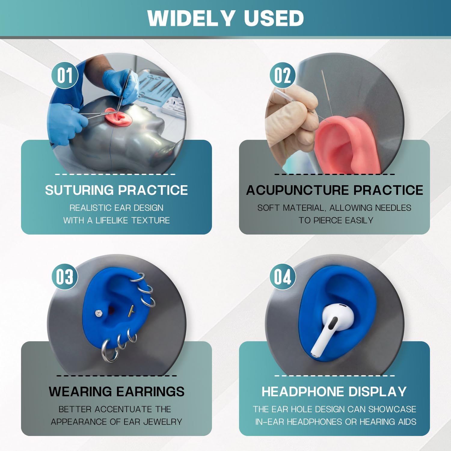 Mannequin Head with 3 Pairs Silicone Ears for Earring Jewelry Display, Headphone Stand, Piercing Practice, Hearing Aid Ear Mold, Realistic Display Head with Base